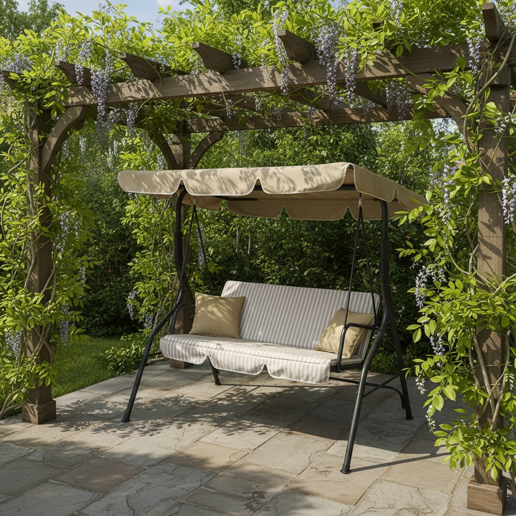 GARDEN SWING MTG 4003A ROCKING FREESTANDING 3 SEATER LIGHT BROWN STRIPES Manufacturer code MAS-4003A