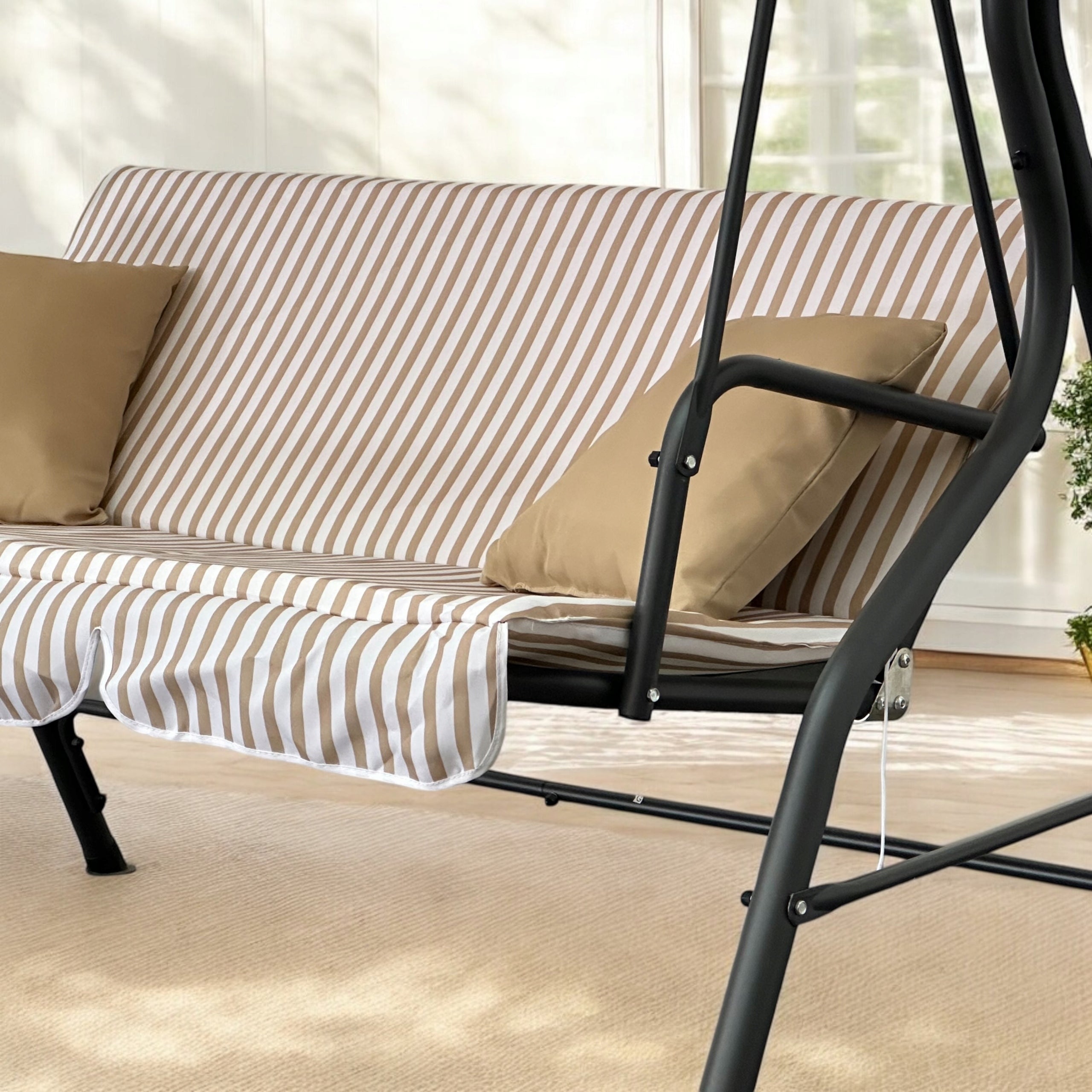 GARDEN SWING MTG 4003A ROCKING FREESTANDING 3 SEATER LIGHT BROWN STRIPES Packaging status original