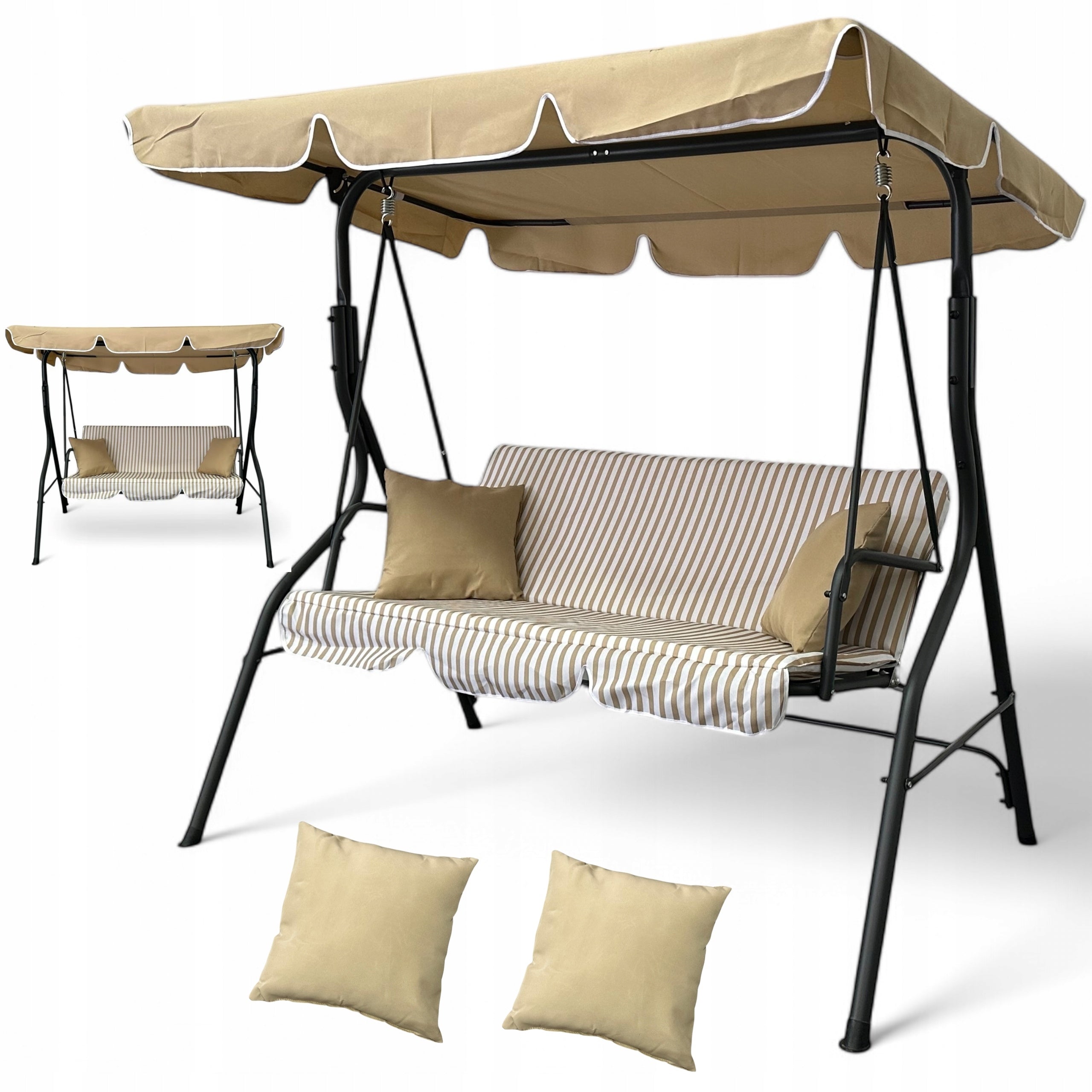 GARDEN SWING MTG 4003A ROCKING FREESTANDING 3 SEATER LIGHT BROWN STRIPES