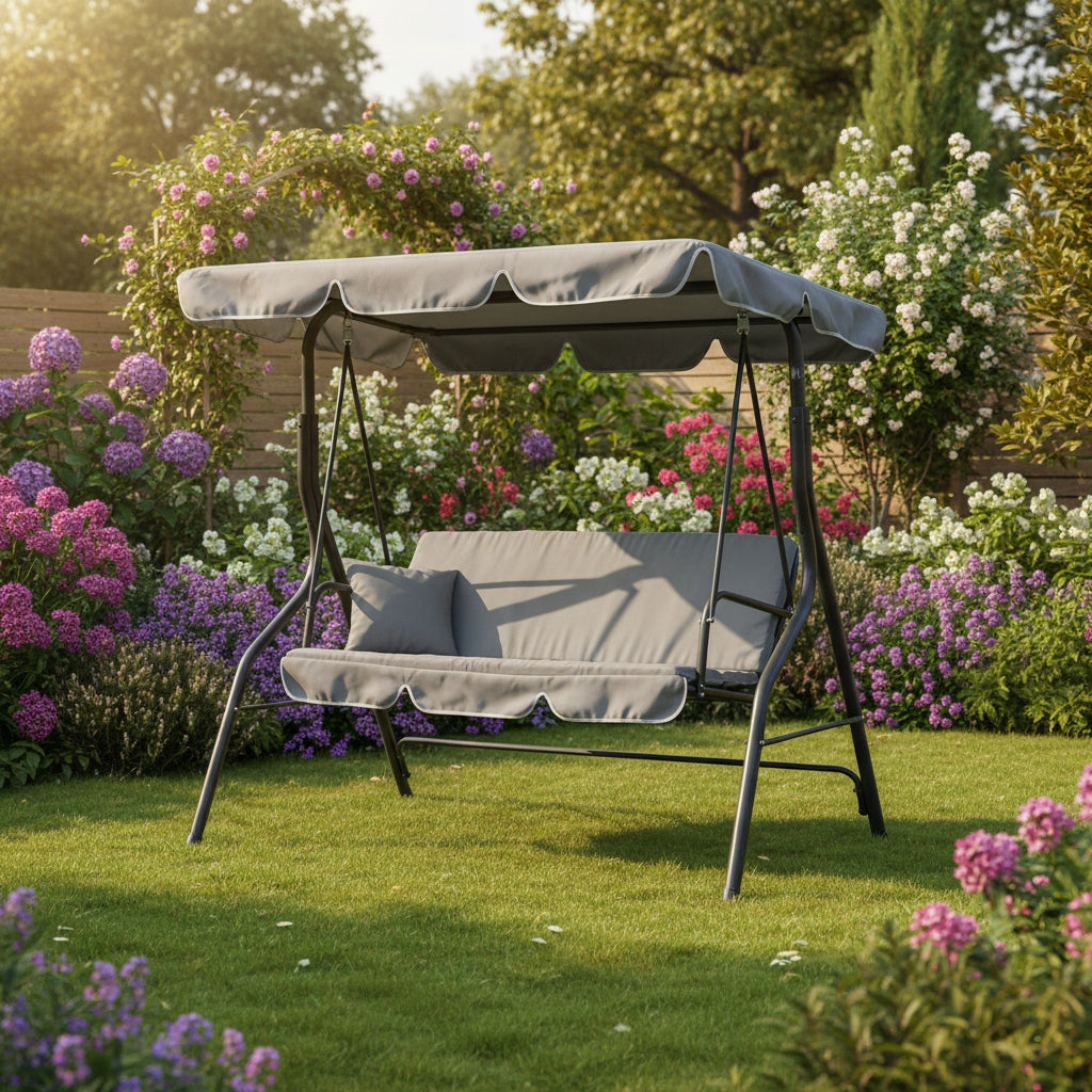 GARDEN SWING MTG 4003A ROCKING FREESTANDING 3 SEATER LIGHT GREY Seat length 130 cm