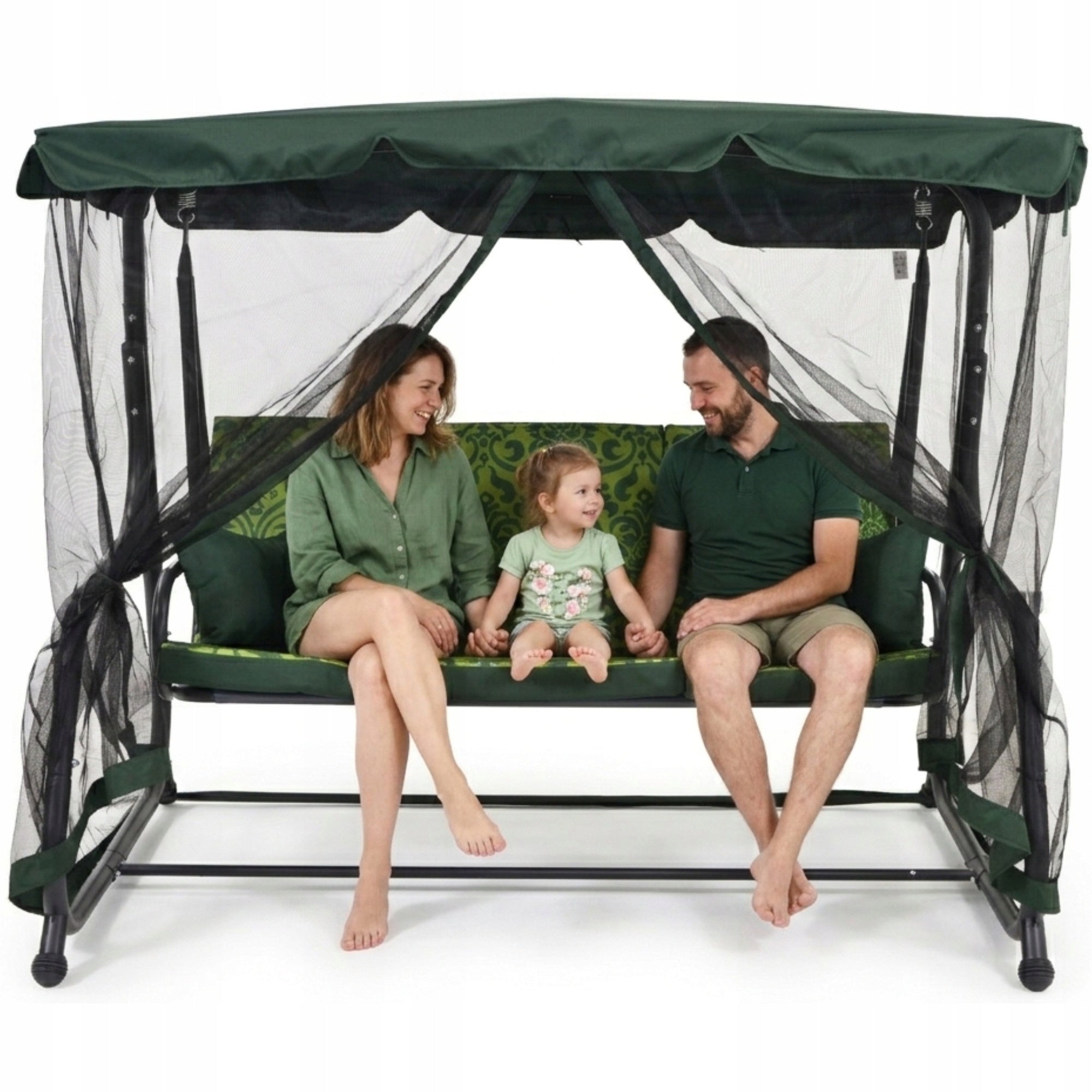 GARDEN SWING ROCKING BENCH 3-seater 2in1 FOLDING MOSQUITO NET VISOR Manufacturer Saska garden