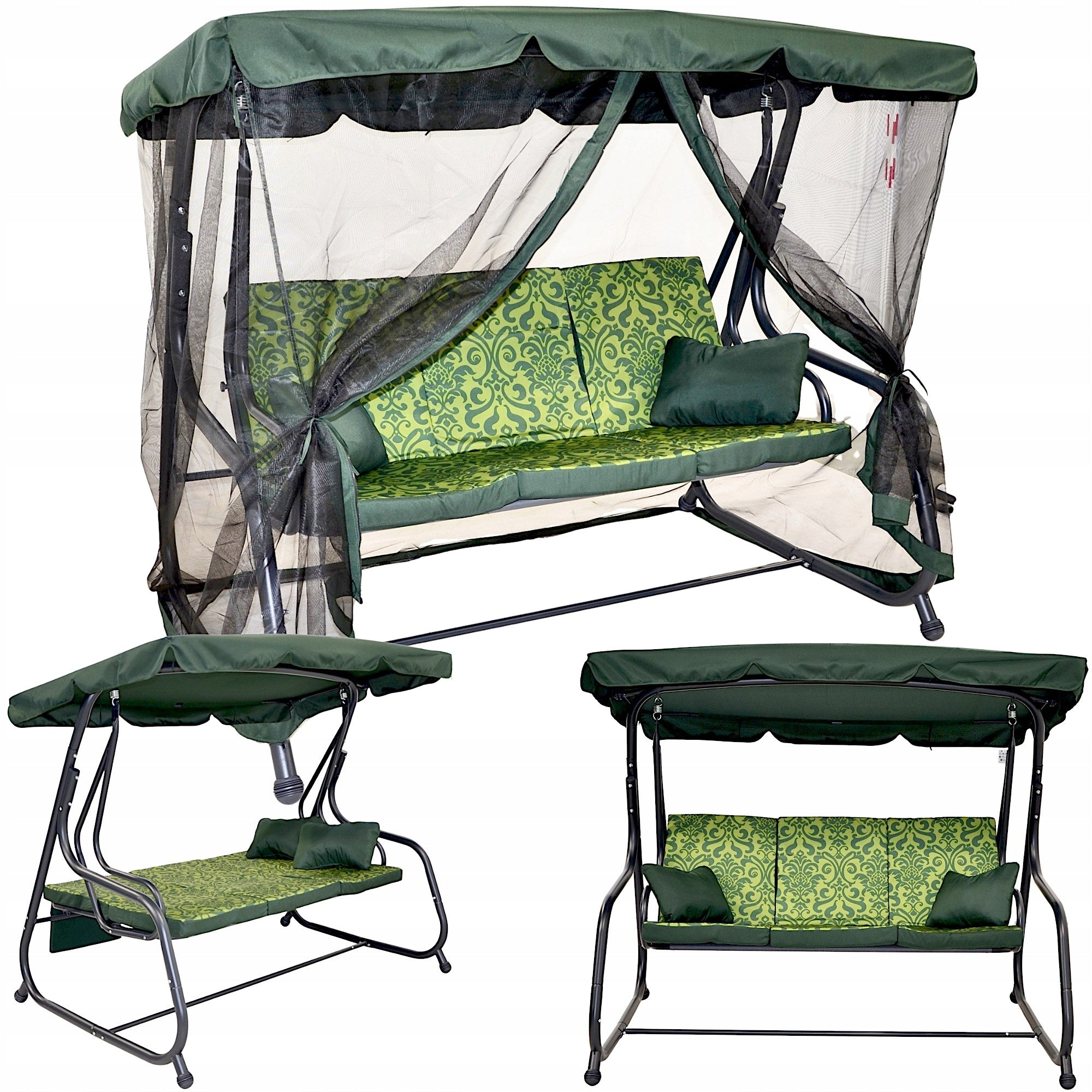 GARDEN SWING ROCKING BENCH 3-seater 2in1 FOLDING MOSQUITO NET VISOR