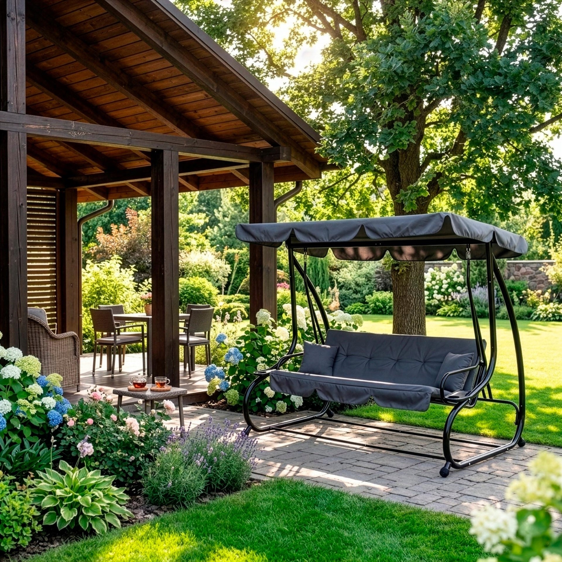GARDEN SWING ROCKING BENCH 4 SEATER FOLDING 2in1 + CANOPY MATTRESS Material of manufacture metal fabric