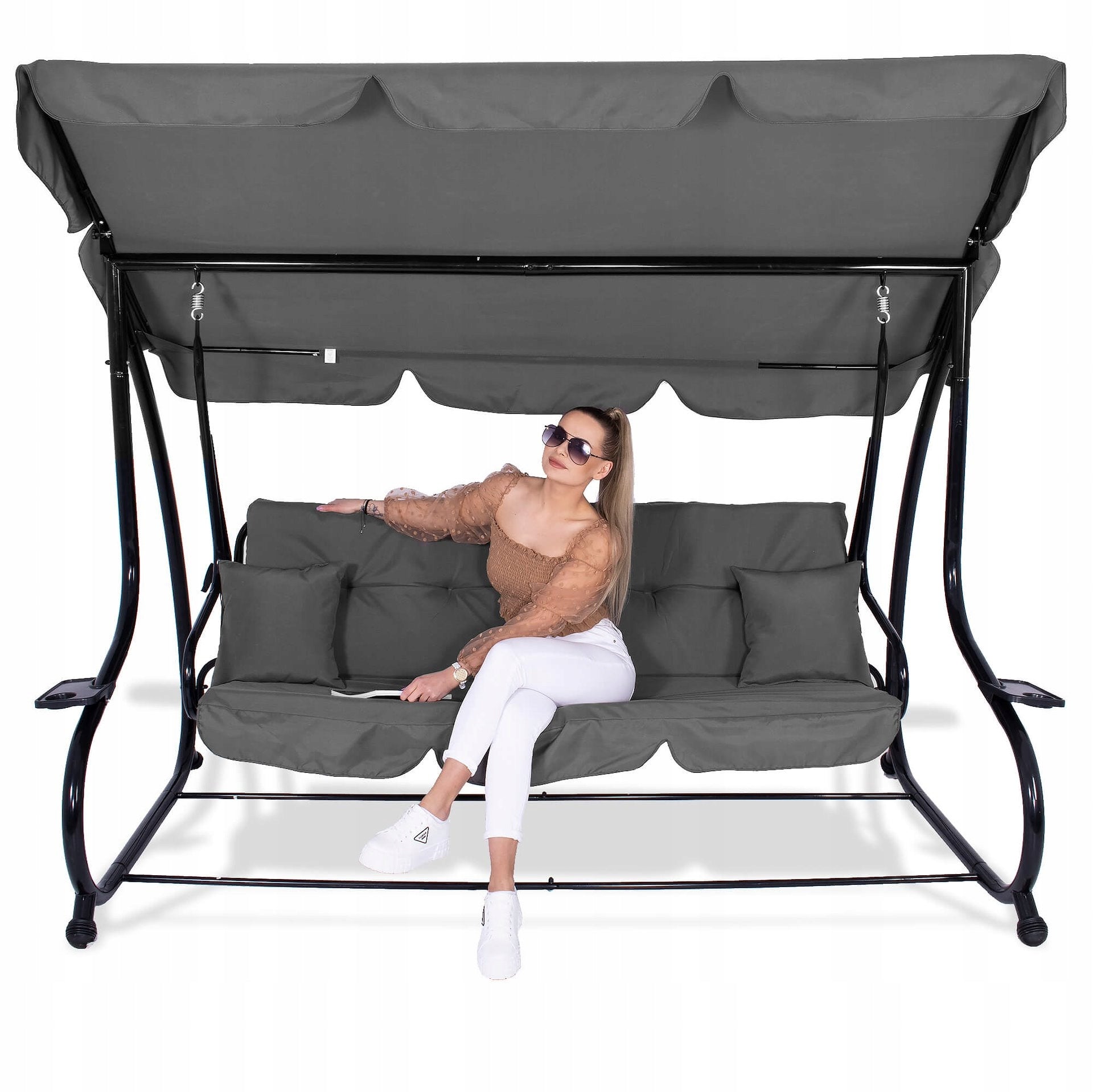 GARDEN SWING ROCKING BENCH 4 SEATER FOLDING 2in1 + CANOPY MATTRESS Seat width 50 cm