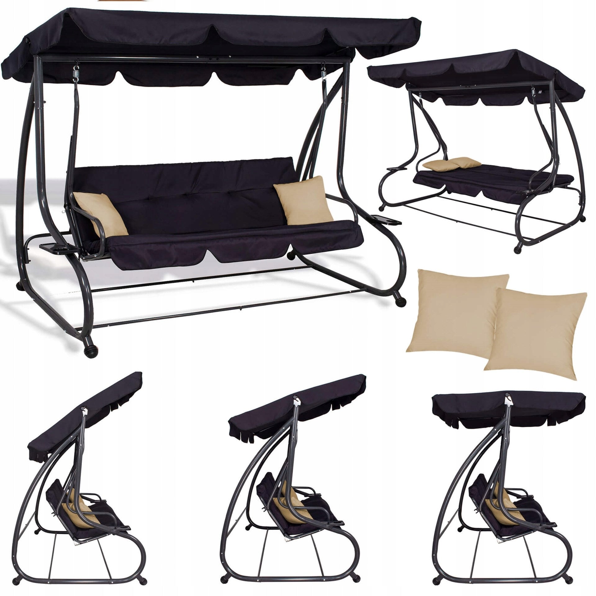 GARDEN SWING ROCKING BENCH 4 SEATER FOLDING 2in1 + CANOPY MATTRESS