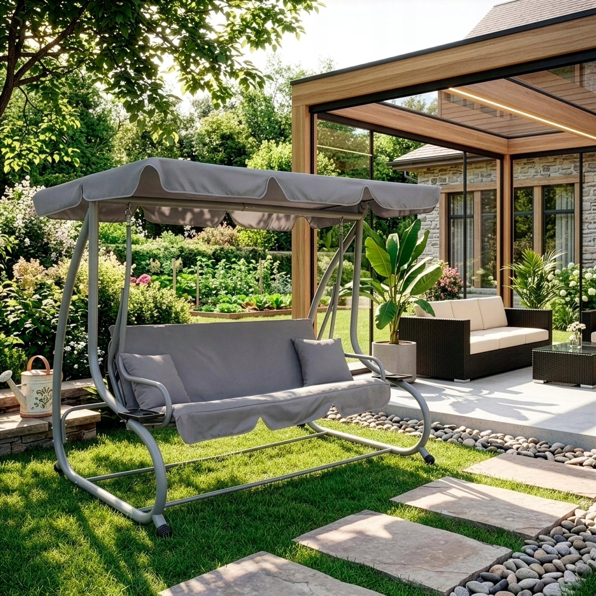 GARDEN SWING ROCKING CANOPY BENCH 3 PERSON FREESTANDING COUCH 280 kg Kind freestanding
