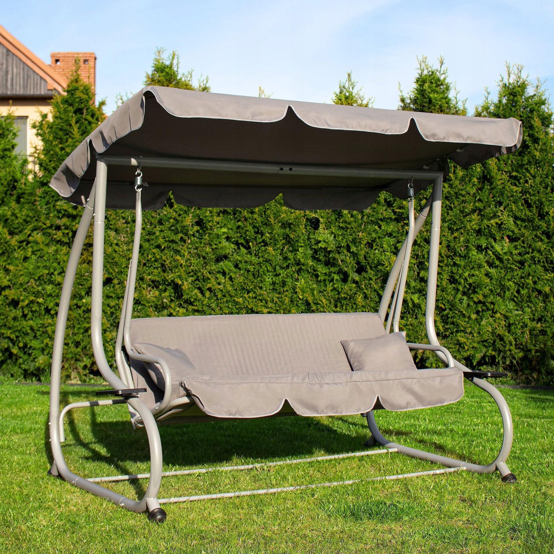 GARDEN SWING ROCKING CANOPY BENCH 3 PERSON FREESTANDING COUCH 280 kg Seat length 145 cm