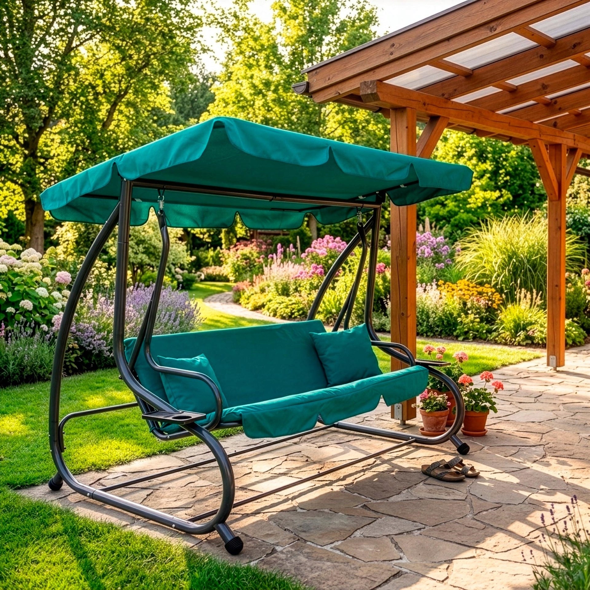 GARDEN SWING ROCKING CANOPY BENCH 3 PERSON FREESTANDING COUCH 280kg Material of manufacture metal fabric
