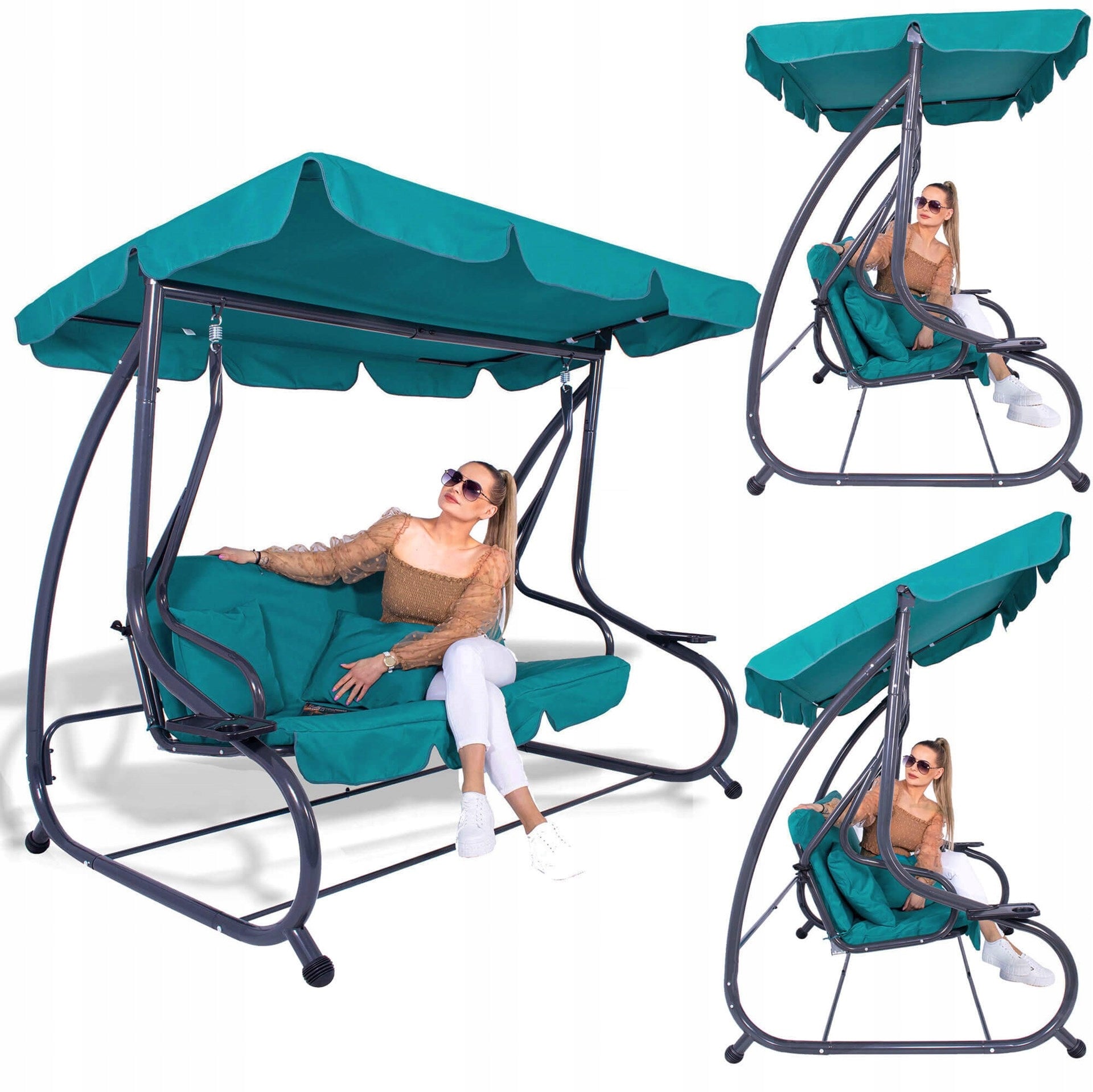 GARDEN SWING ROCKING CANOPY BENCH 3 PERSON FREESTANDING COUCH 280kg Seat length 145 cm