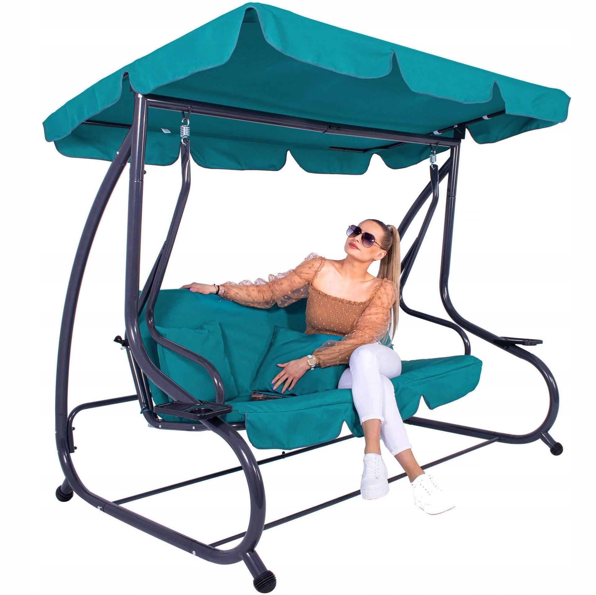 GARDEN SWING ROCKING CANOPY BENCH 3 PERSON FREESTANDING COUCH 280kg