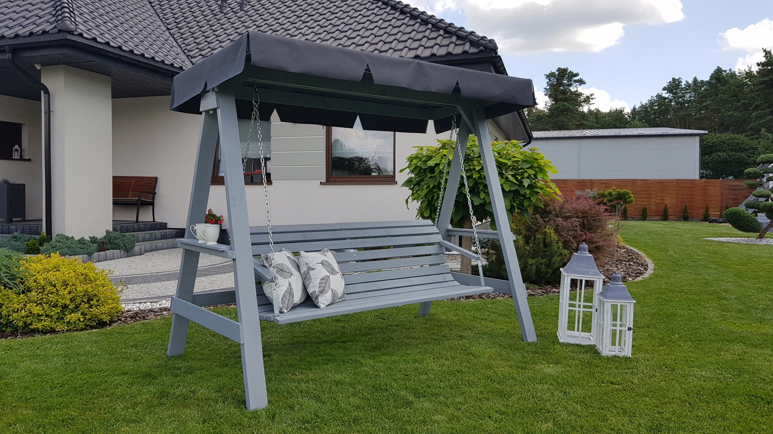 GARDEN SWING WITH ROCKING CANOPY WOODEN 4 PERSON FREESTANDING Manufacturer Stolfest