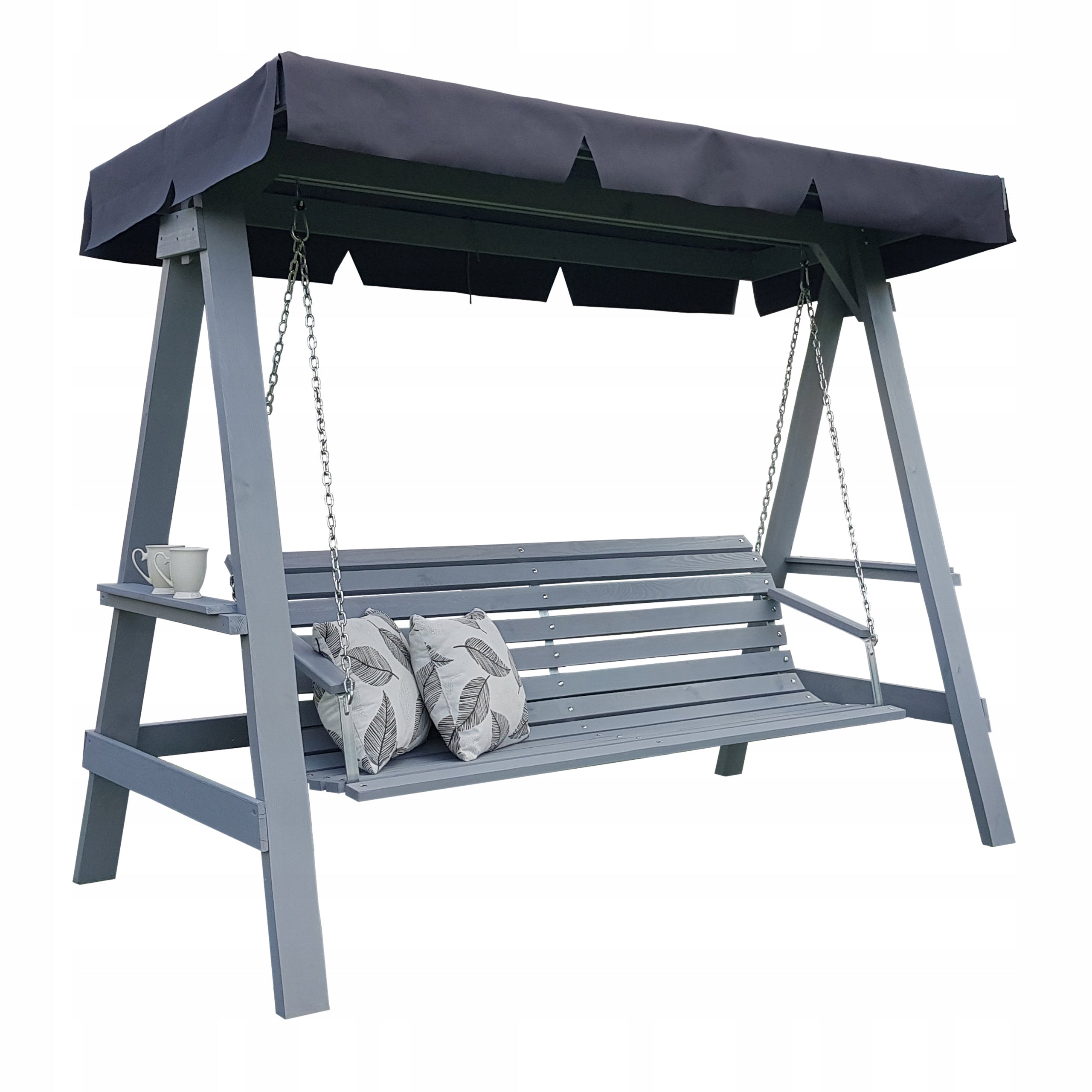 GARDEN SWING WITH ROCKING CANOPY WOODEN 4 PERSON FREESTANDING
