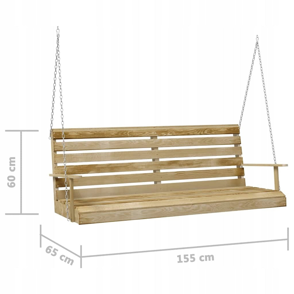 GARDEN SWING WOODEN HANGING BENCH 155CM PINE IMPREGNATED 320KG Seat length 150 cm