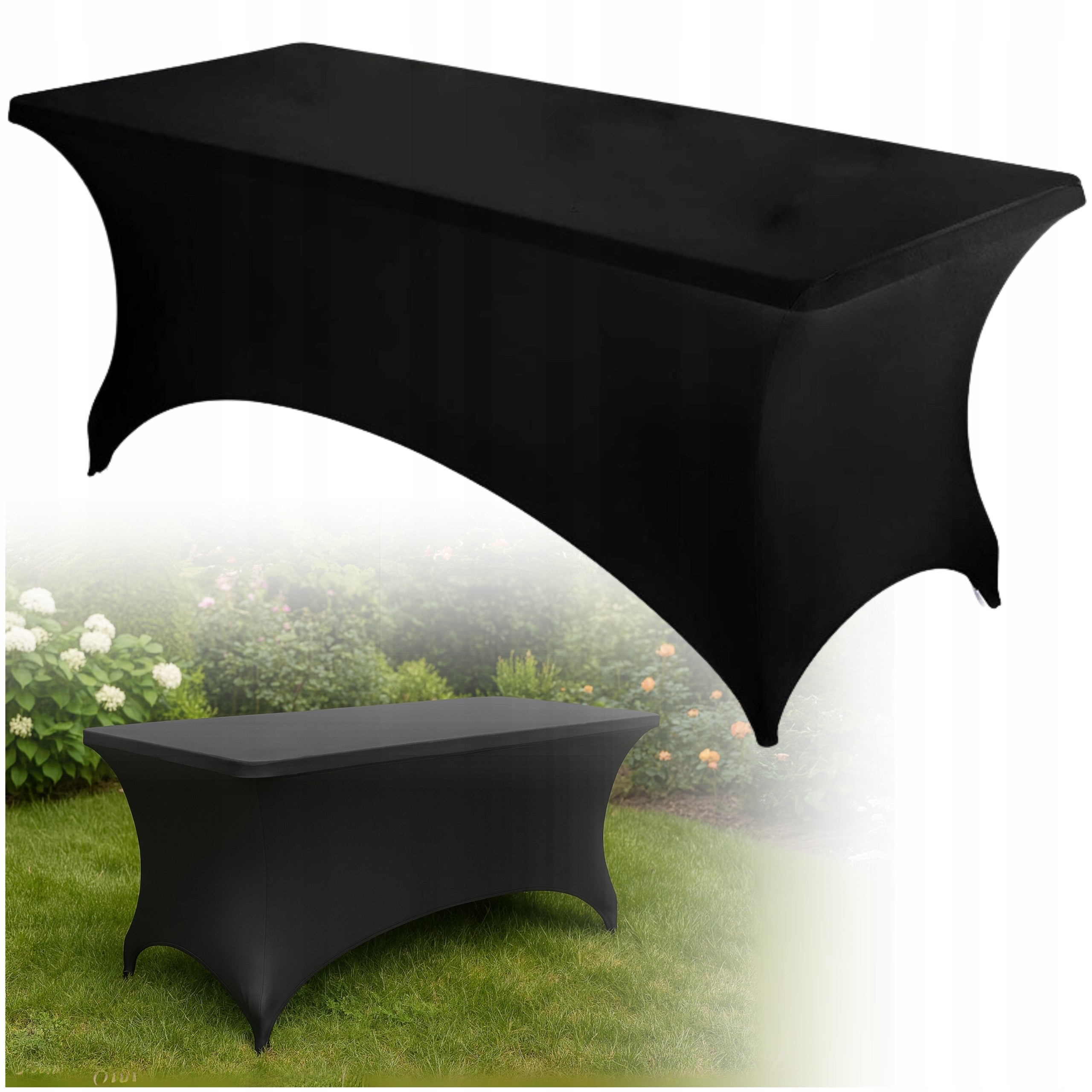 GARDEN TABLE COVER ELASTIC CATERING BANQUET TABLECLOTH BLACK