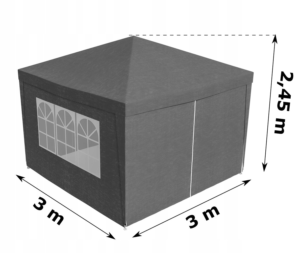 GARDEN TENT COMMERCIAL PARTY PAVILION GAZEBO FOR TERRACE ROOF WALLS 3x3 Width 3 m