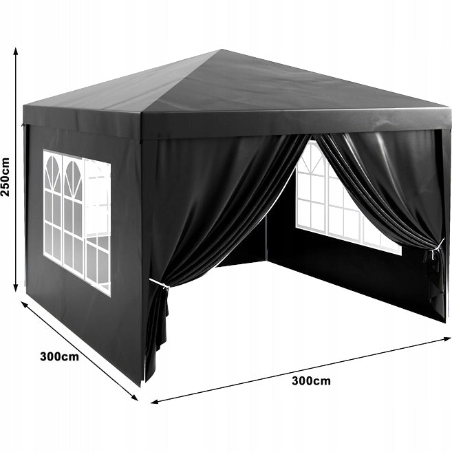 GARDEN TENT STRONG PAVILION GAZEBO 300 x 300 x 250 cm + 4 WINDOW WALLS Length 3 m
