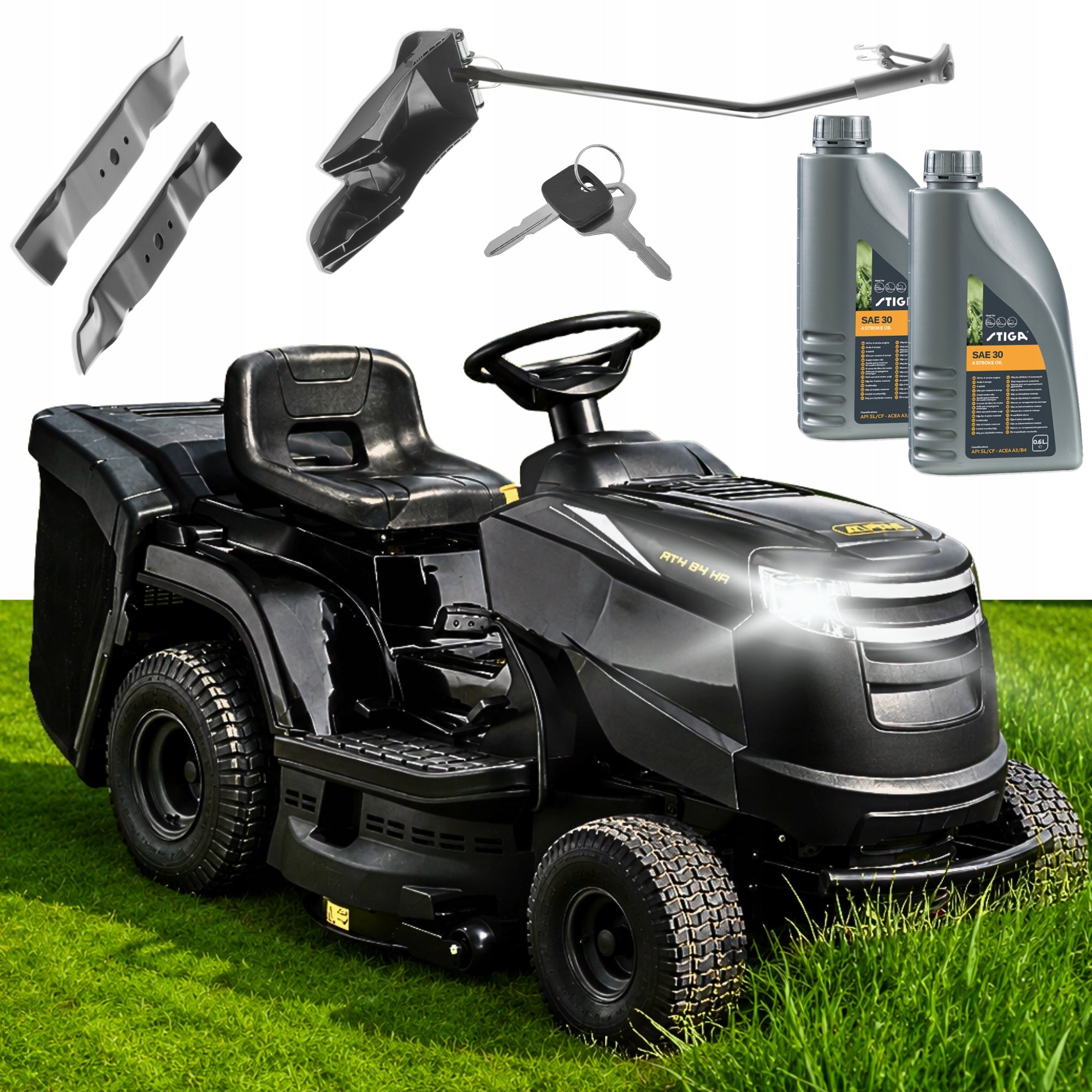 GARDEN TRACTOR WITH BASKET 200L ALPINA BY STIGA AT4 84 HA HYDROSTAT MULCZER