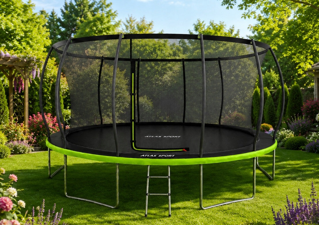 GARDEN TRAMPOLINE ATLAS SPORT 488 cm 16ft MESH 180 CM PRO GREEN Packaging status original