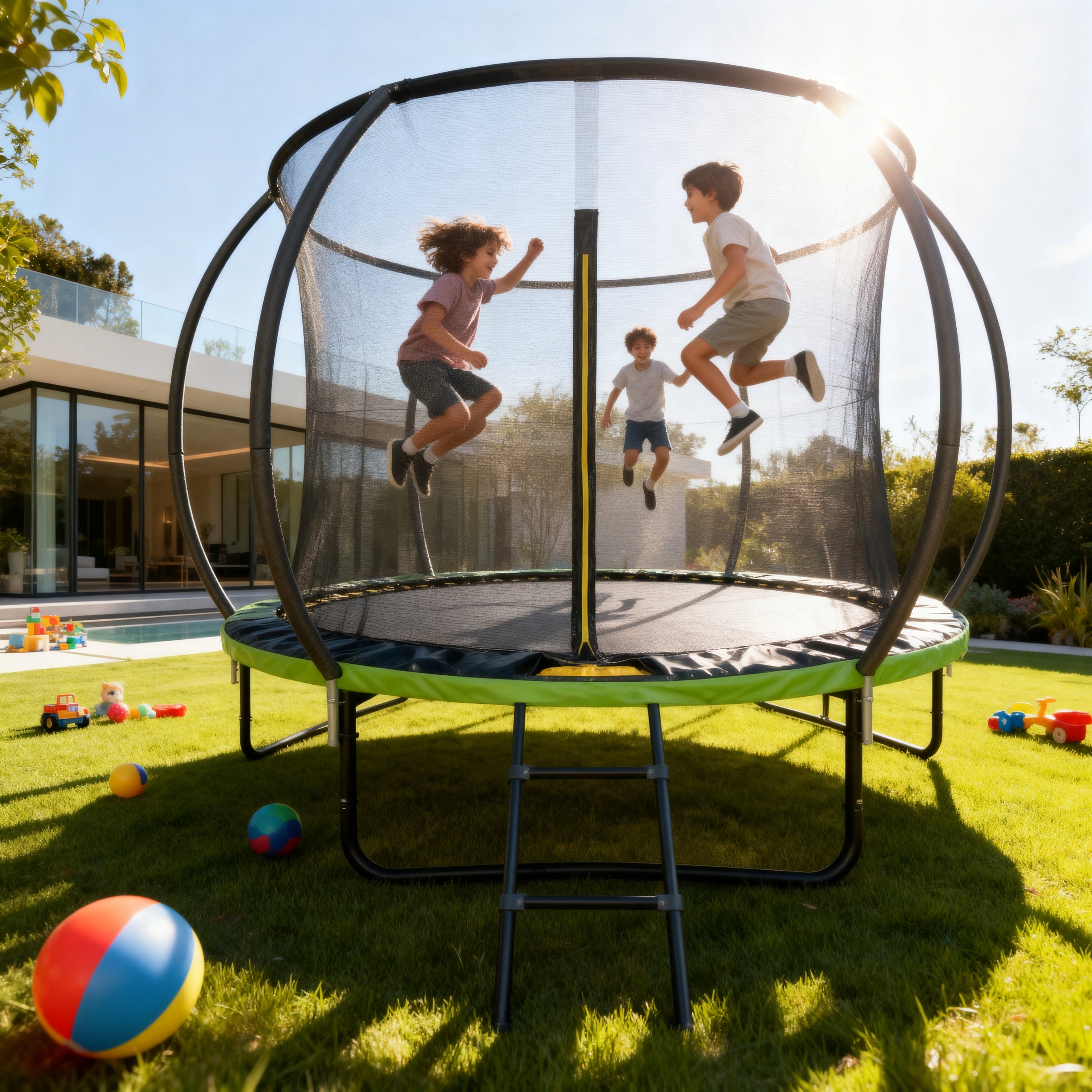 GARDEN TRAMPOLINE FOR CHILDREN 244 cm LADDER SAFETY NET 8FT Packaging status original