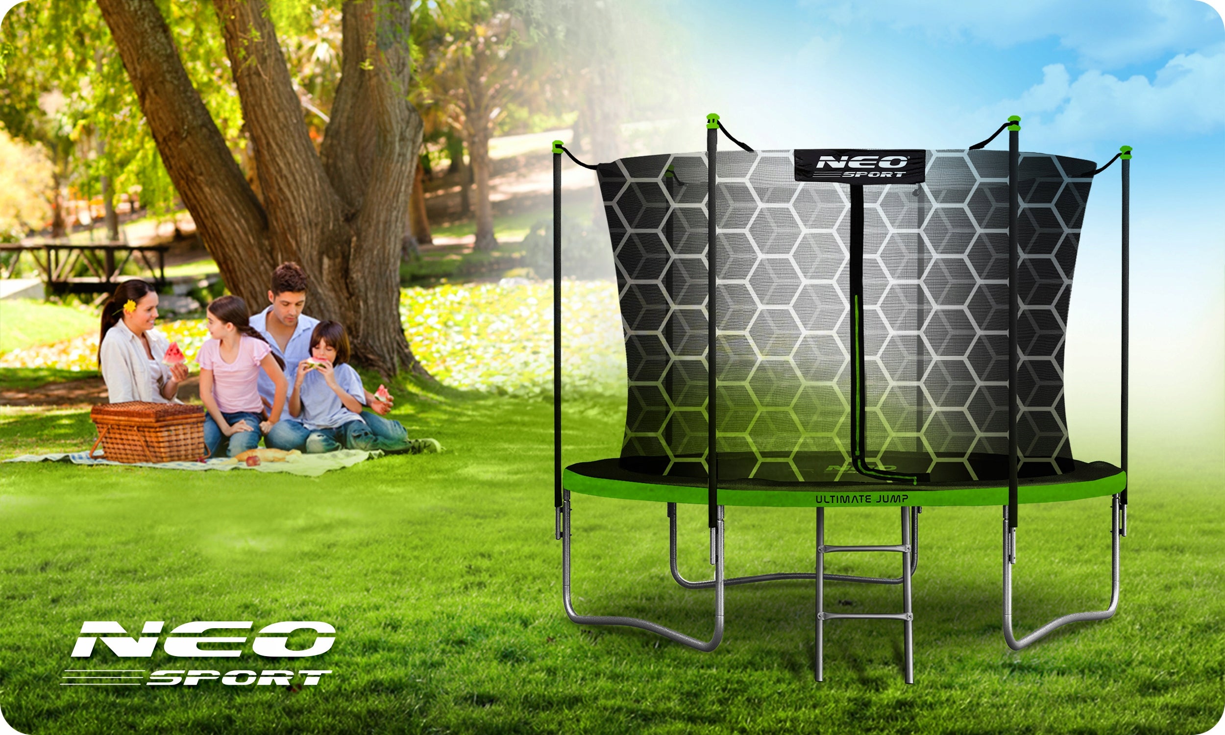 GARDEN TRAMPOLINE FOR CHILDREN 252cm 8ft + LADDER INNER MESH Manufacturer code NS-08W231