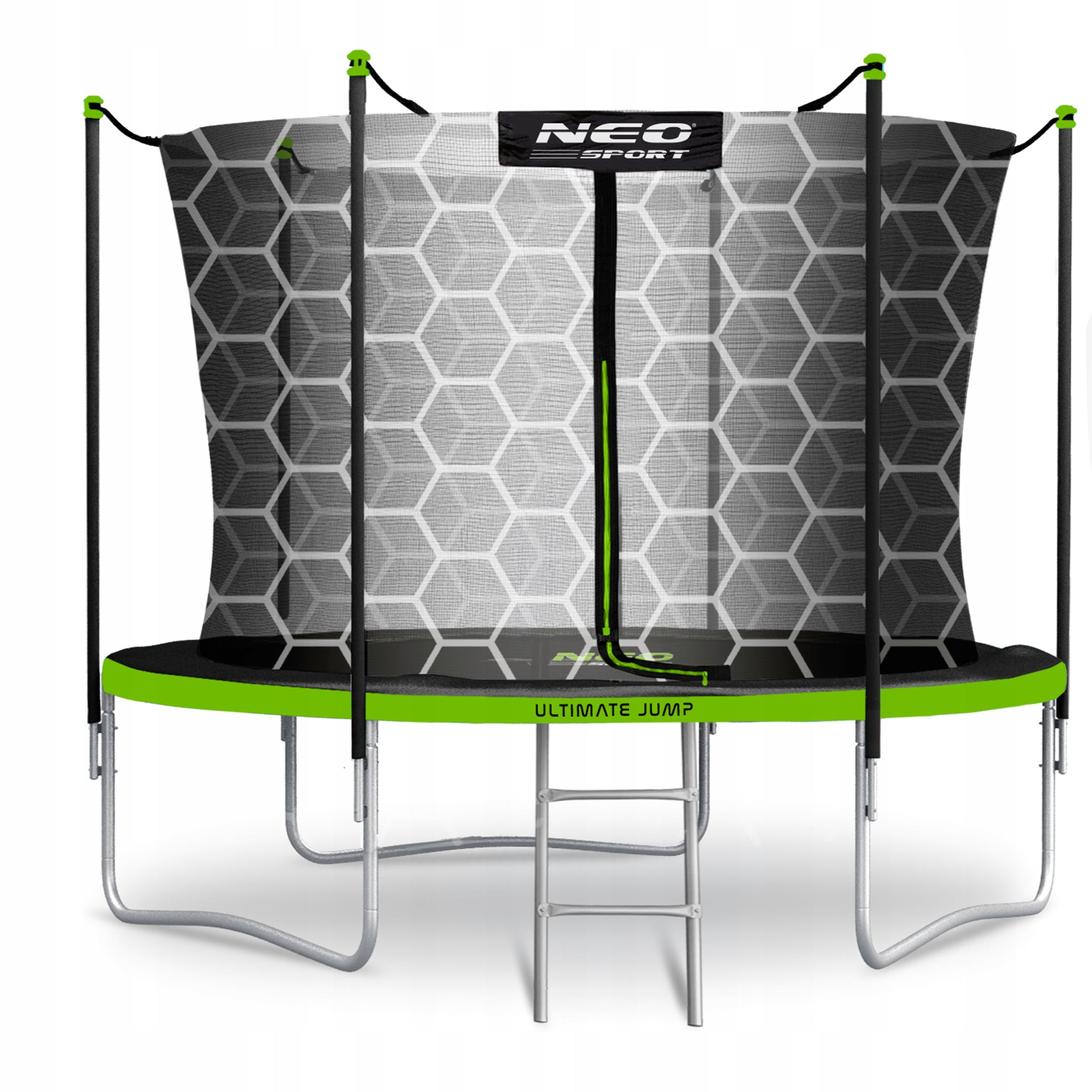 GARDEN TRAMPOLINE FOR CHILDREN 252cm 8ft + LADDER INNER MESH Total height 235 cm