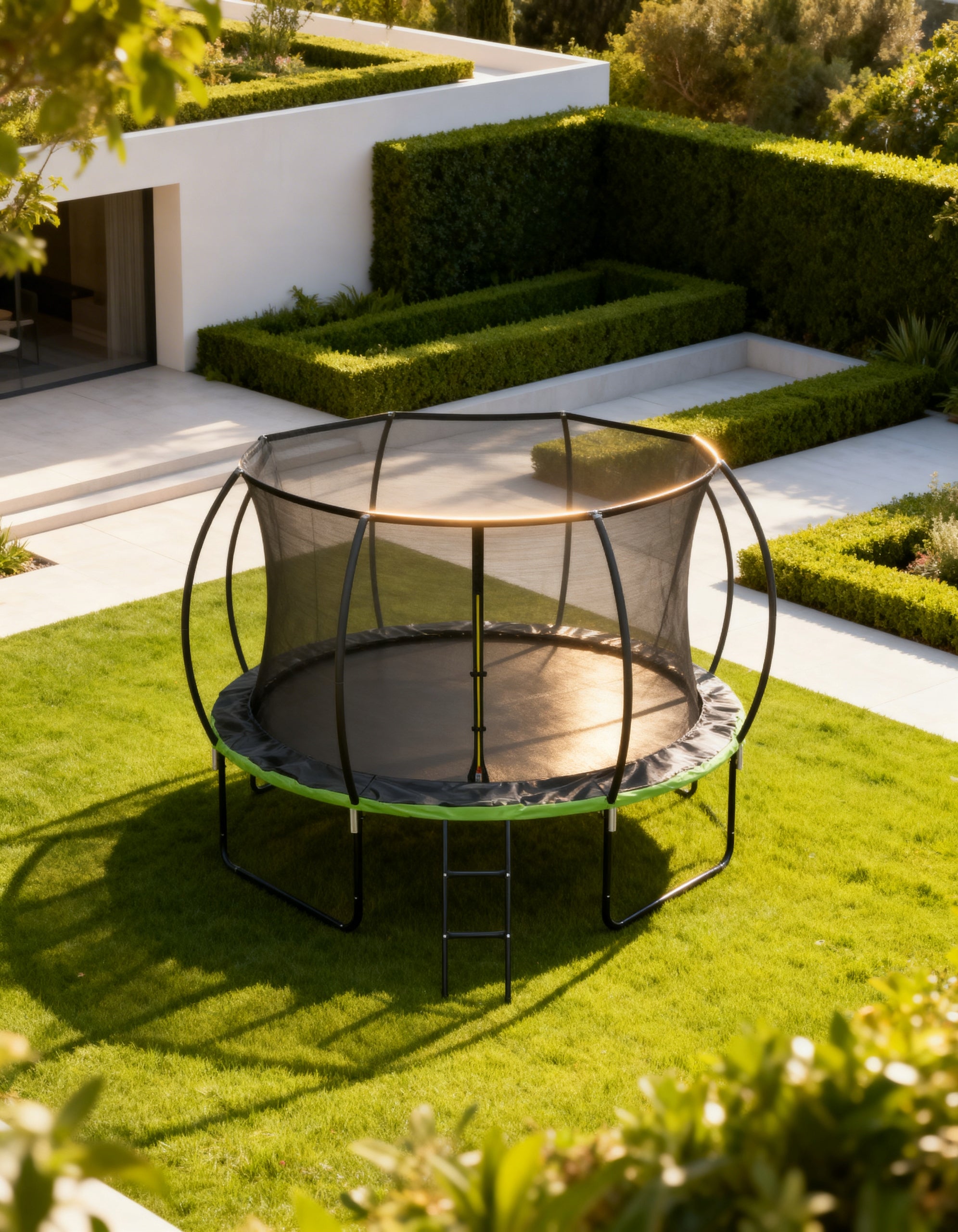 GARDEN TRAMPOLINE FOR CHILDREN 366 cm LADDER SAFETY NET 12FT Net height 180 cm