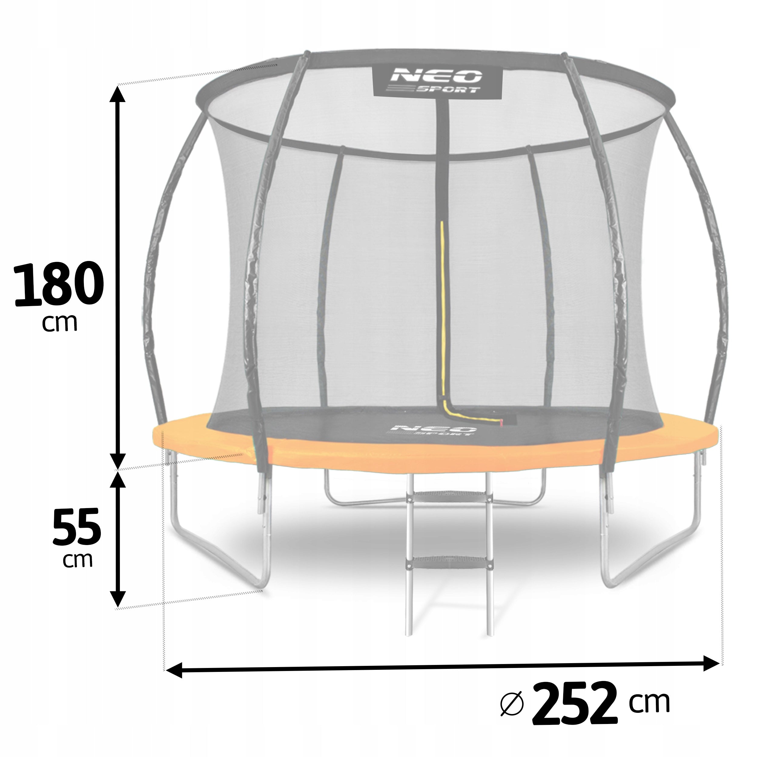 GARDEN TRAMPOLINE FOR CHILDREN LADDER 252cm 8ft Max. weight load 100 kg