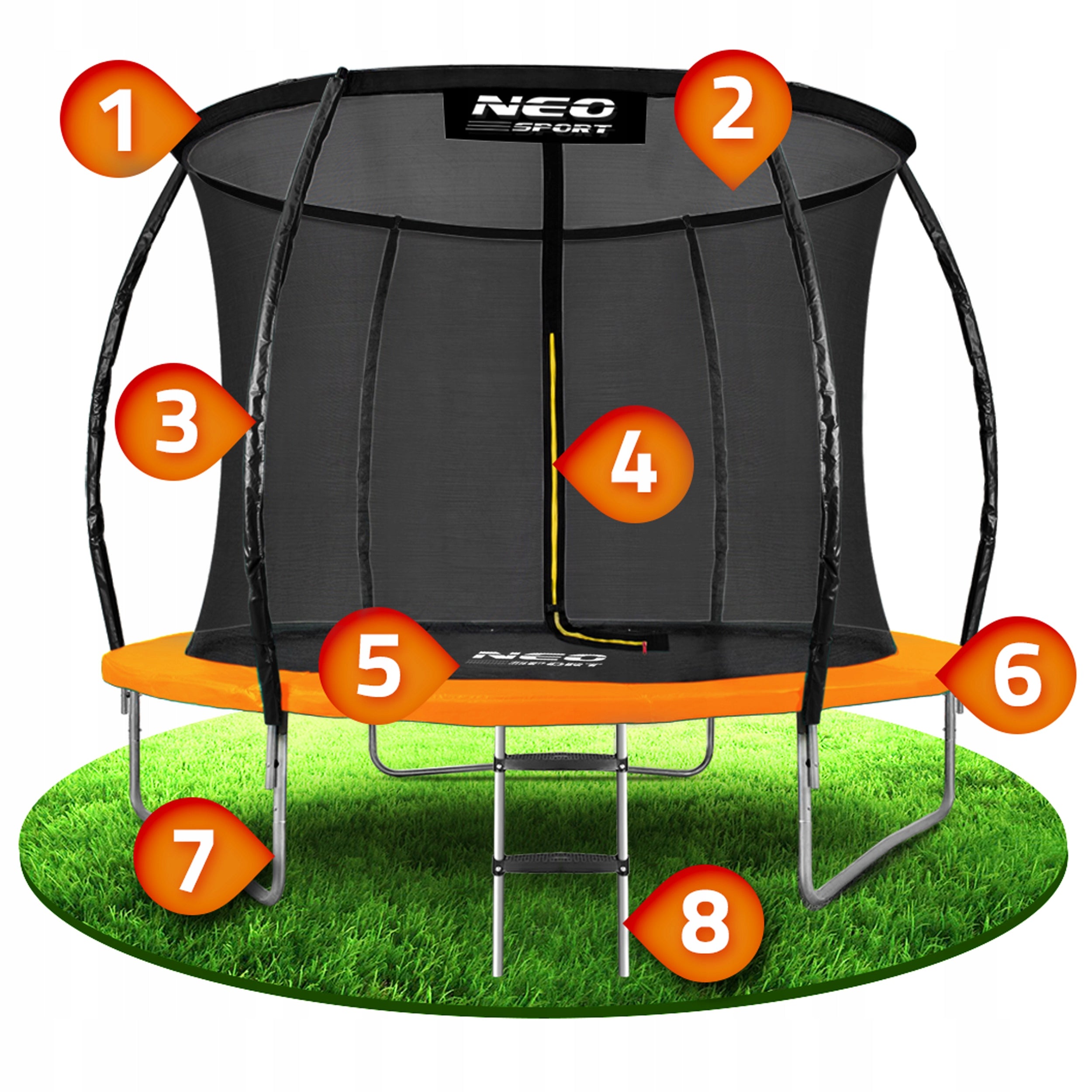 GARDEN TRAMPOLINE FOR CHILDREN LADDER 252cm 8ft Total height 235 cm