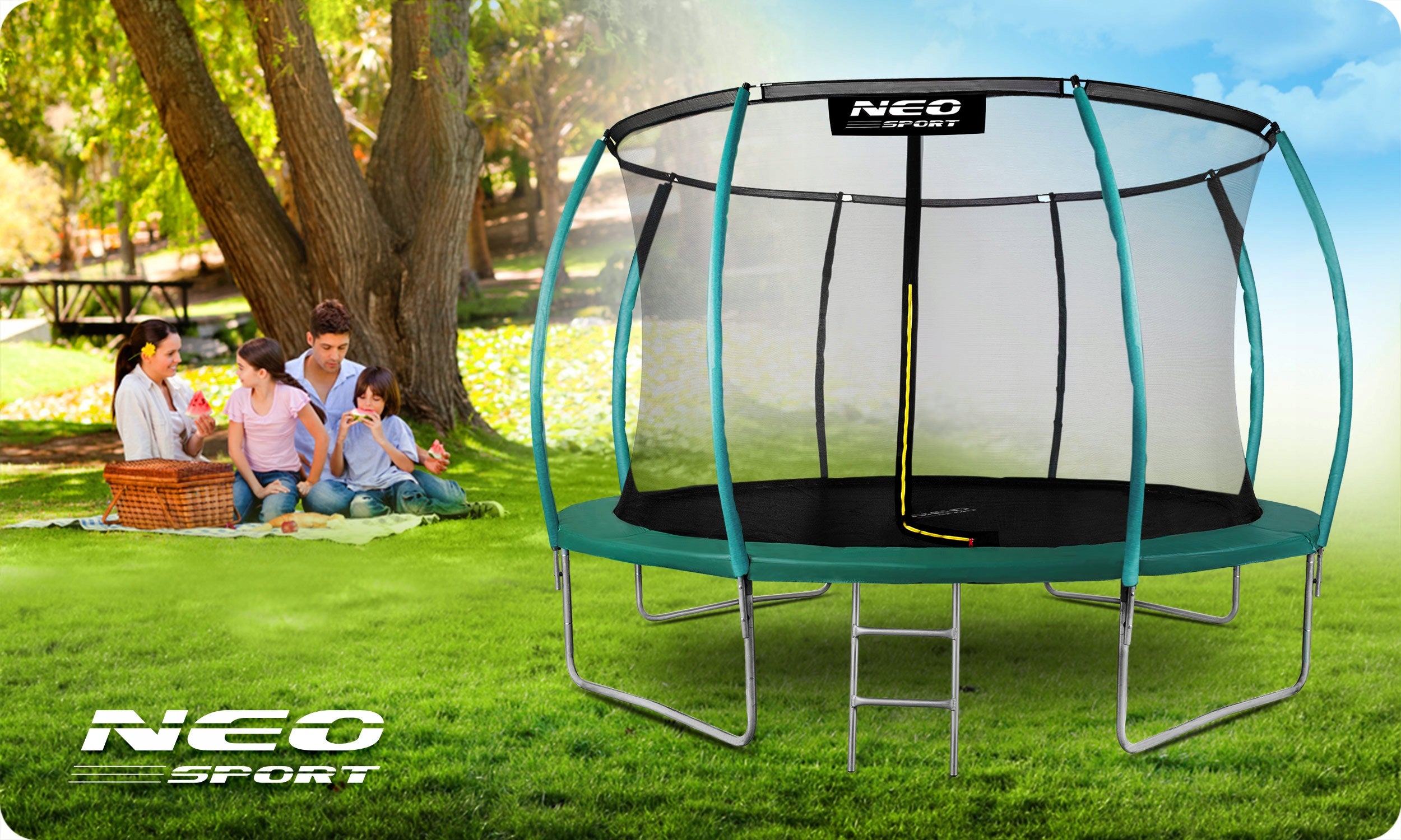 GARDEN TRAMPOLINE FOR CHILDREN LADDER 374cm 12ft Kind with net