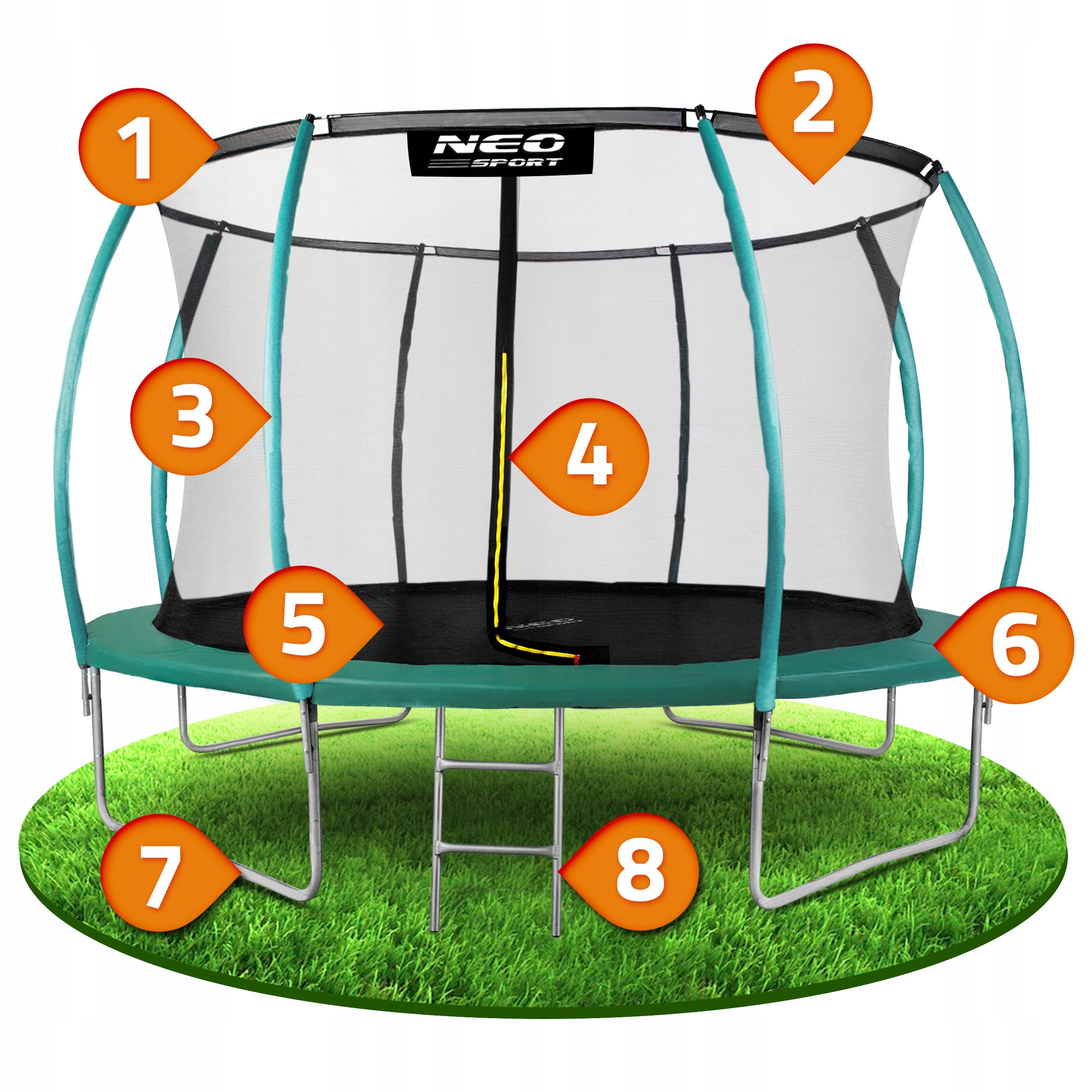 GARDEN TRAMPOLINE FOR CHILDREN LADDER 374cm 12ft Total height 250 cm
