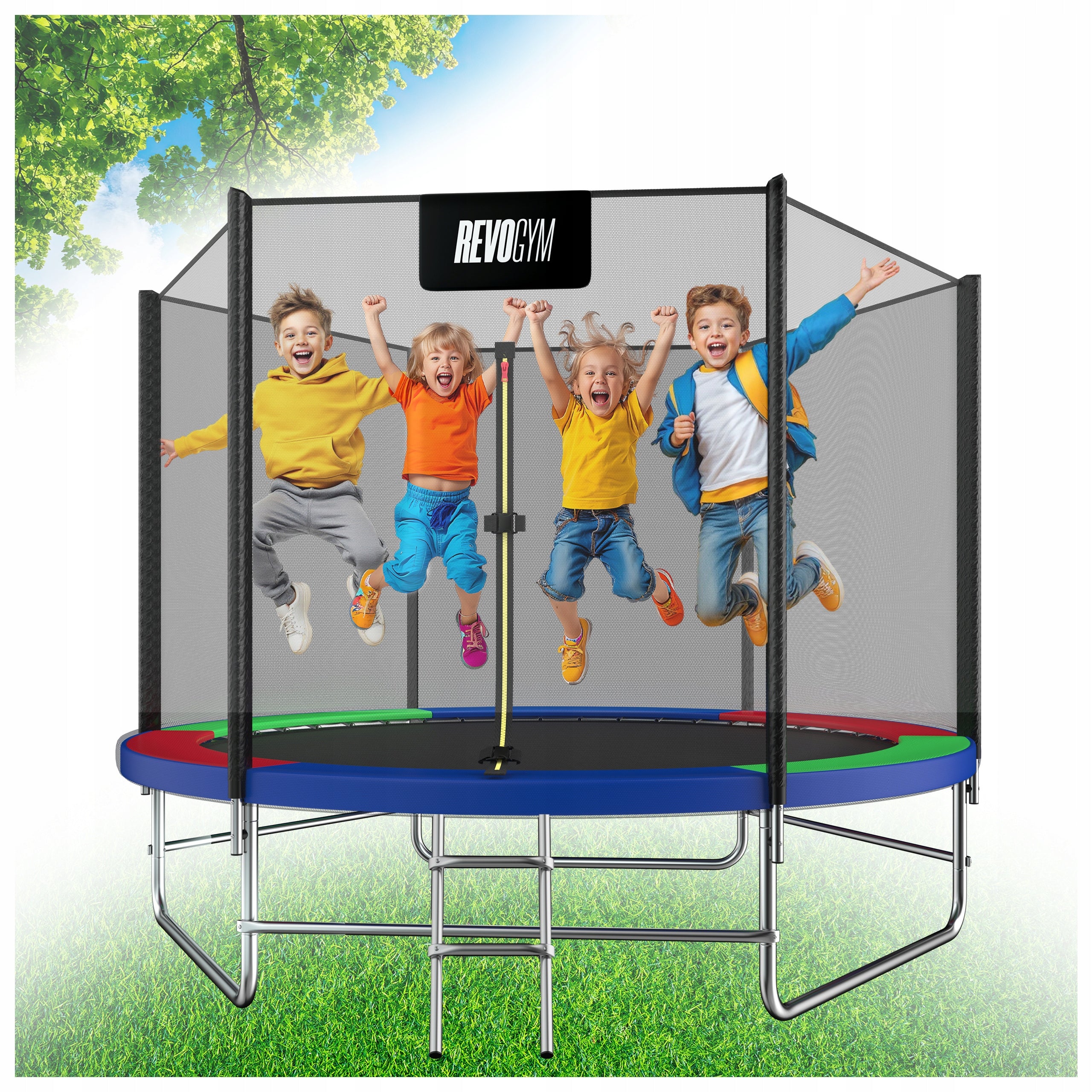 GARDEN TRAMPOLINE FOR CHILDREN LARGE WITH BRACKETS WITH NET 10 FT 305CM SKY