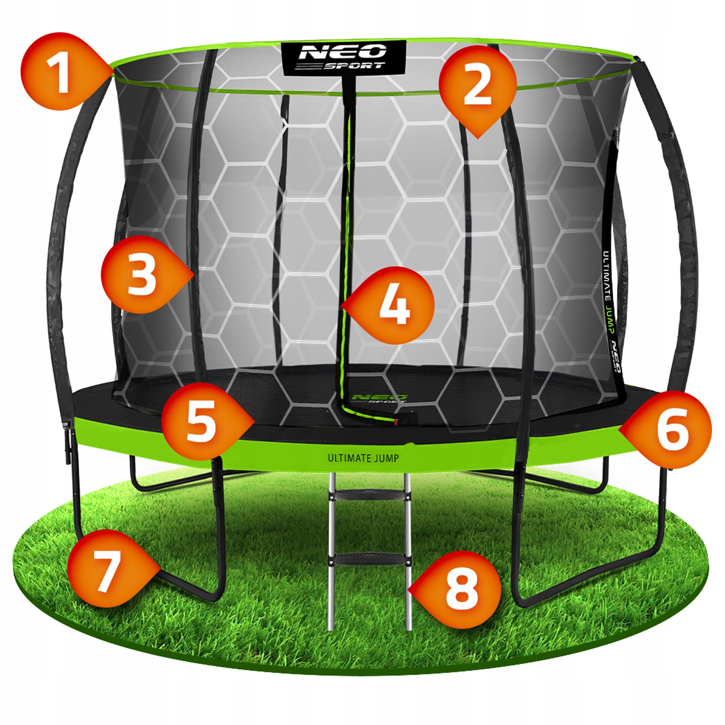 GARDEN TRAMPOLINE FOR CHILDREN WITH INNER MESH 435cm 14ft NEOSPORT Net height 180 cm