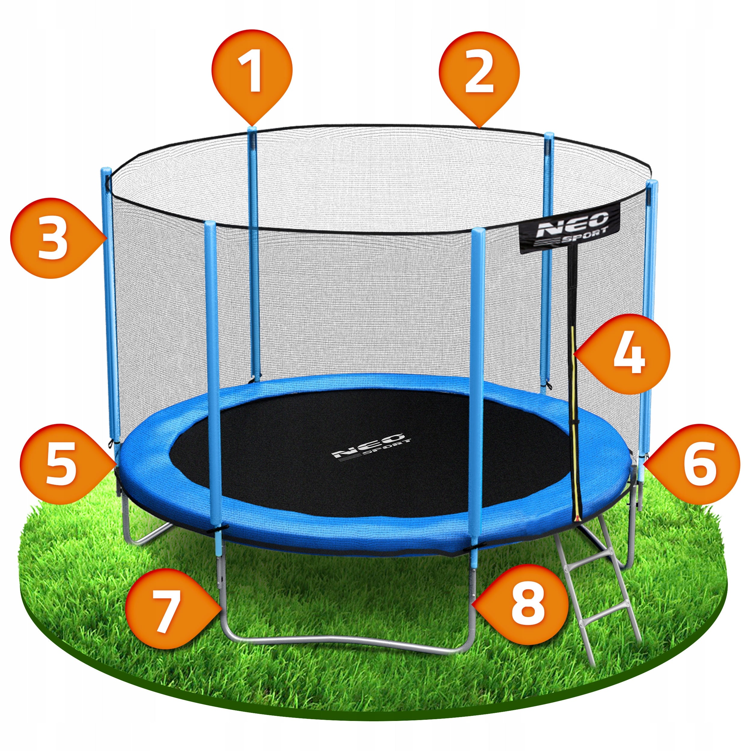 GARDEN TRAMPOLINE FOR CHILDREN WITH OUTDOOR MESH LADDER 183cm 6ft Total height 195 cm