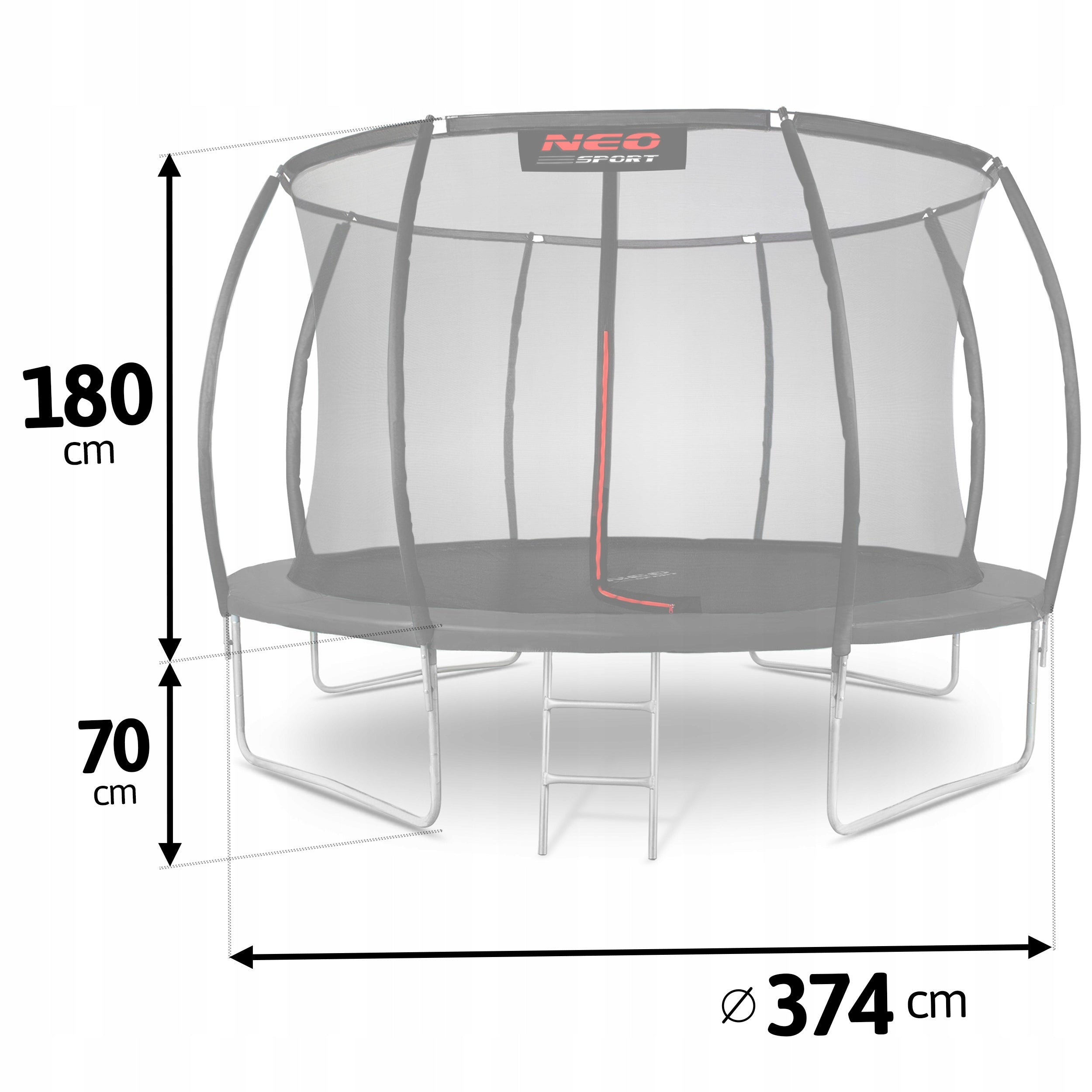 GARDEN TRAMPOLINE FOR KIDS 374cm 12ft NEOSPORT Net height 180 cm