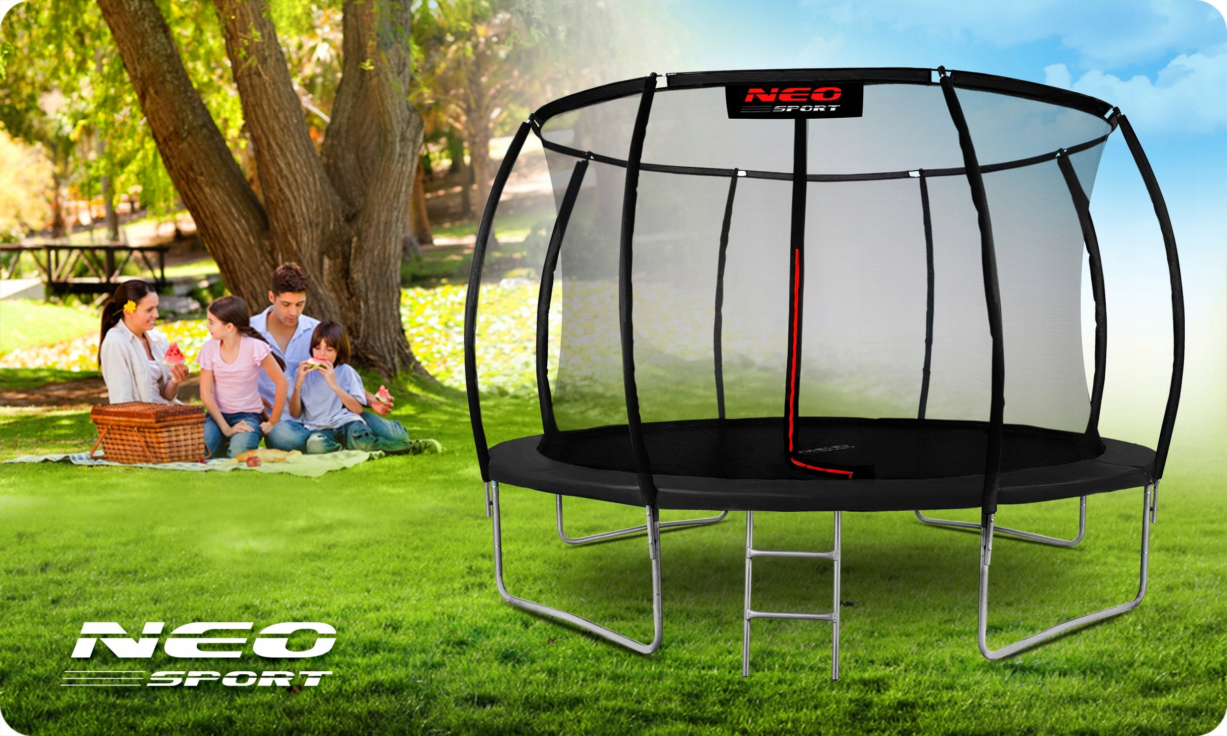 GARDEN TRAMPOLINE FOR KIDS 374cm 12ft NEOSPORT Total height 250 cm