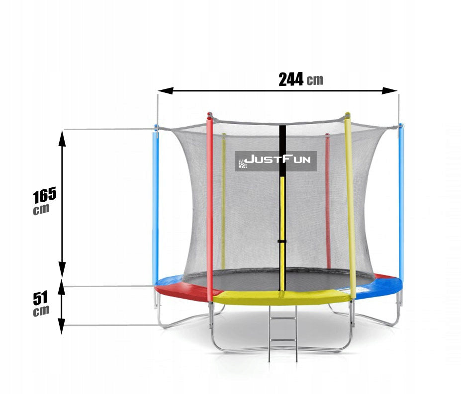GARDEN TRAMPOLINE WITH NET AND LADDER FOR CHILDREN 8FT-244CM MULTICOLOR Net height 165 cm