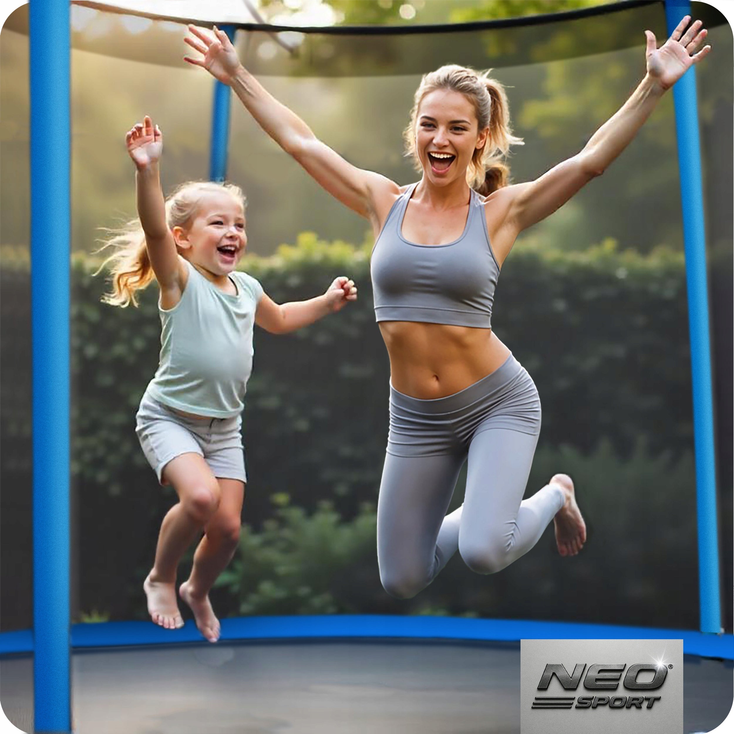 GARDEN TRAMPOLINE WITH OUTDOOR MESH FOR CHILDREN 252cm 8ft Neo-Sport Height from ground level 55 cm