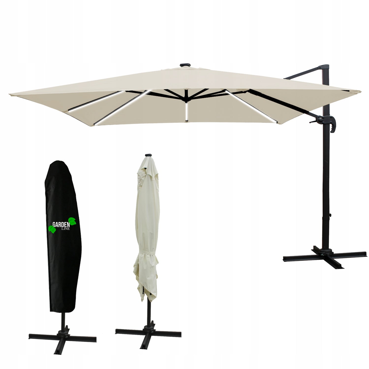 GARDEN UMBRELLA 3 x 3 M BEIGE "ROMA" WITH LED COVER Diameter/width 300 cm