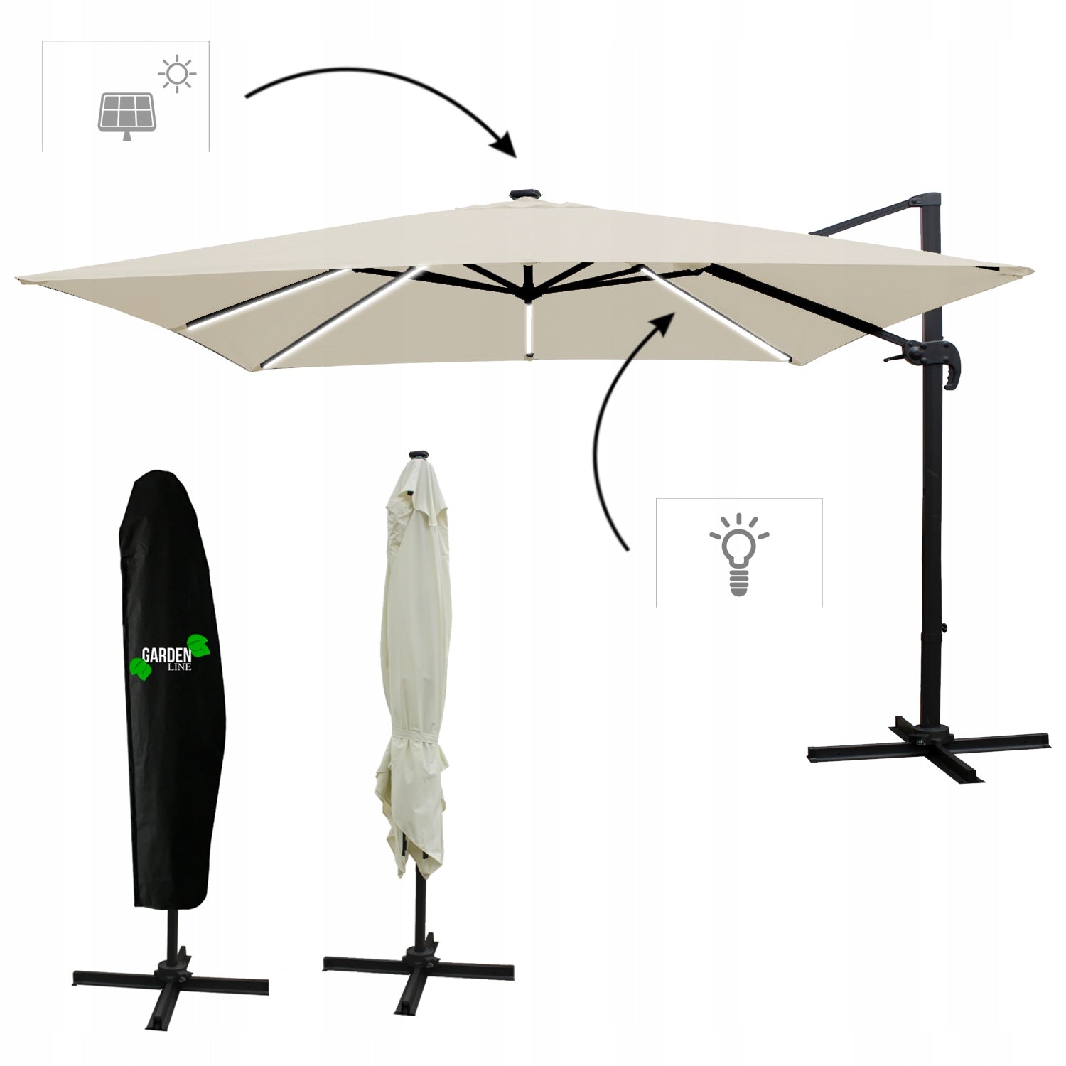 GARDEN UMBRELLA 3 x 3 M BEIGE "ROMA" WITH LED COVER Manufacturer GardenLine