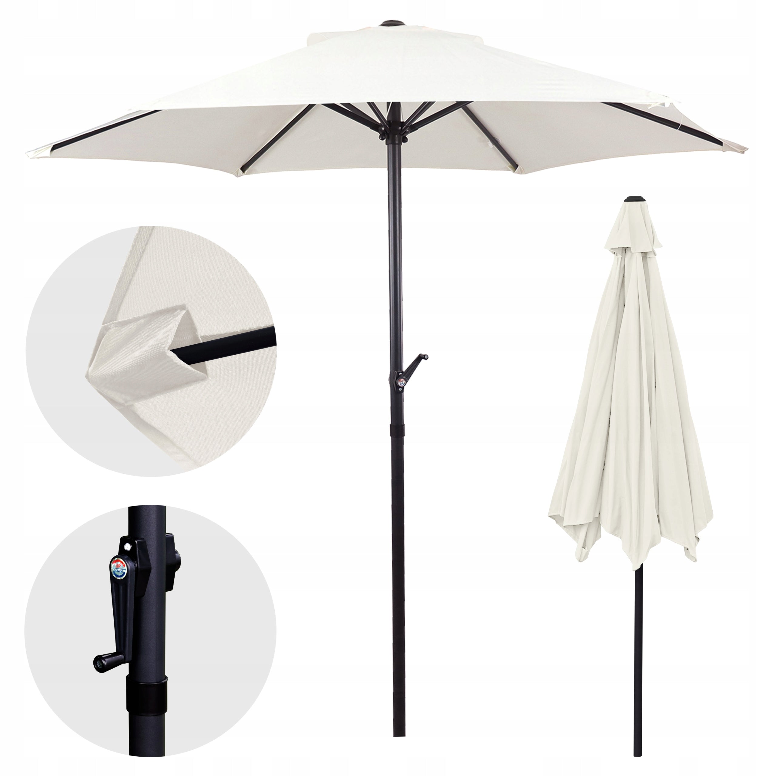 GARDEN UMBRELLA 300 CM FOLDED LARGE STABLE FOR TERRACE BALCONY CREAM