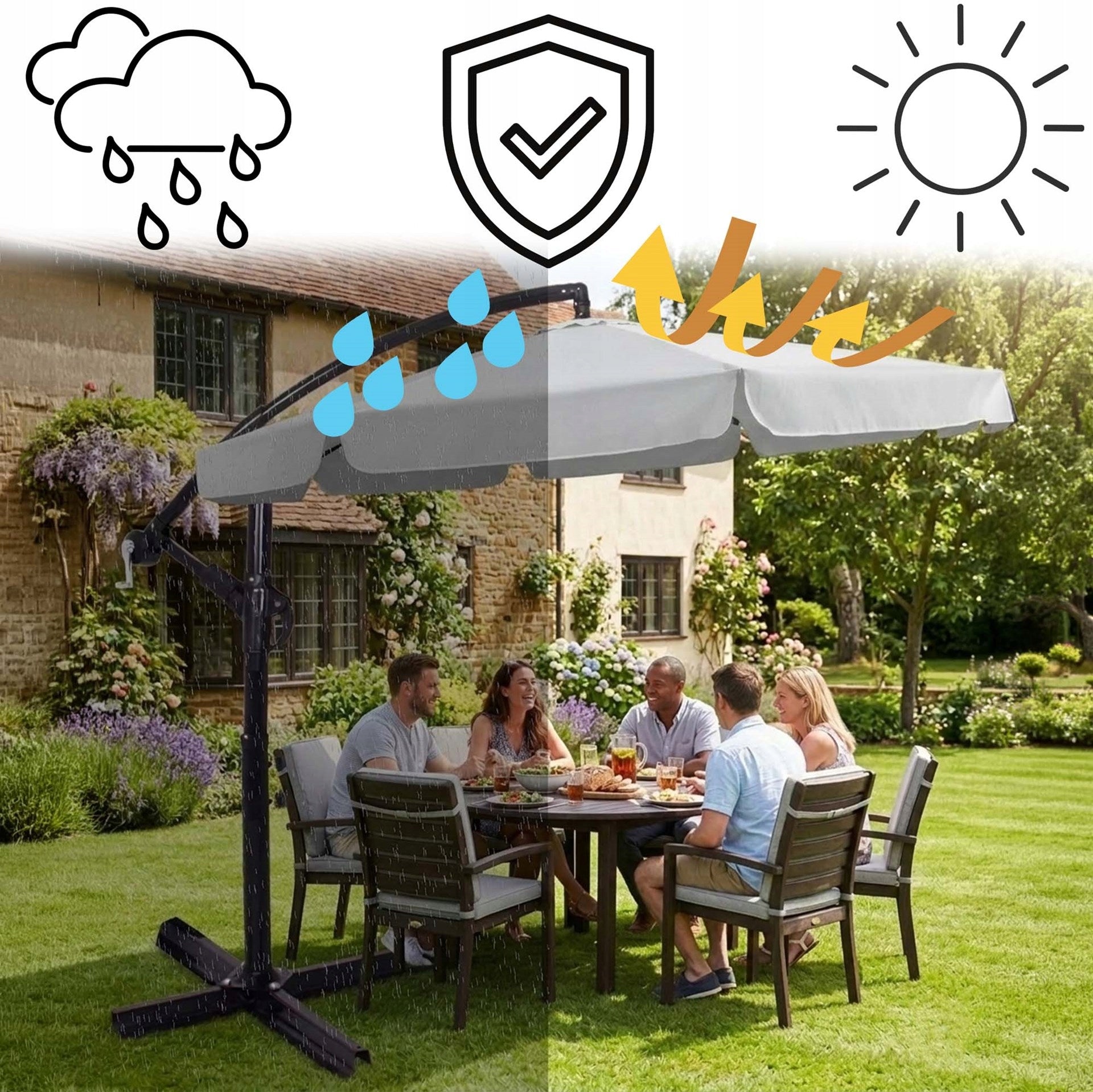 GARDEN UMBRELLA 350cm LARGE FOLDING with Falbana Strong + COVER FREEBIE Color gray