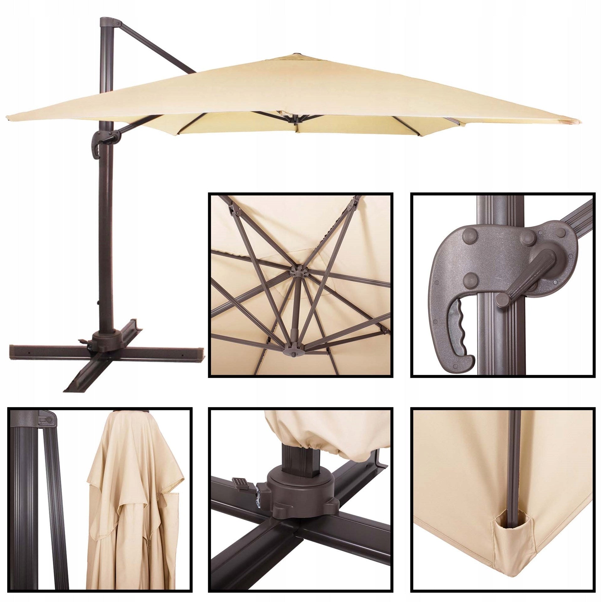 GARDEN UMBRELLA 500 cm BEIGE LARGE FOLDING with boom + COVER FREEBIE Kind with boom