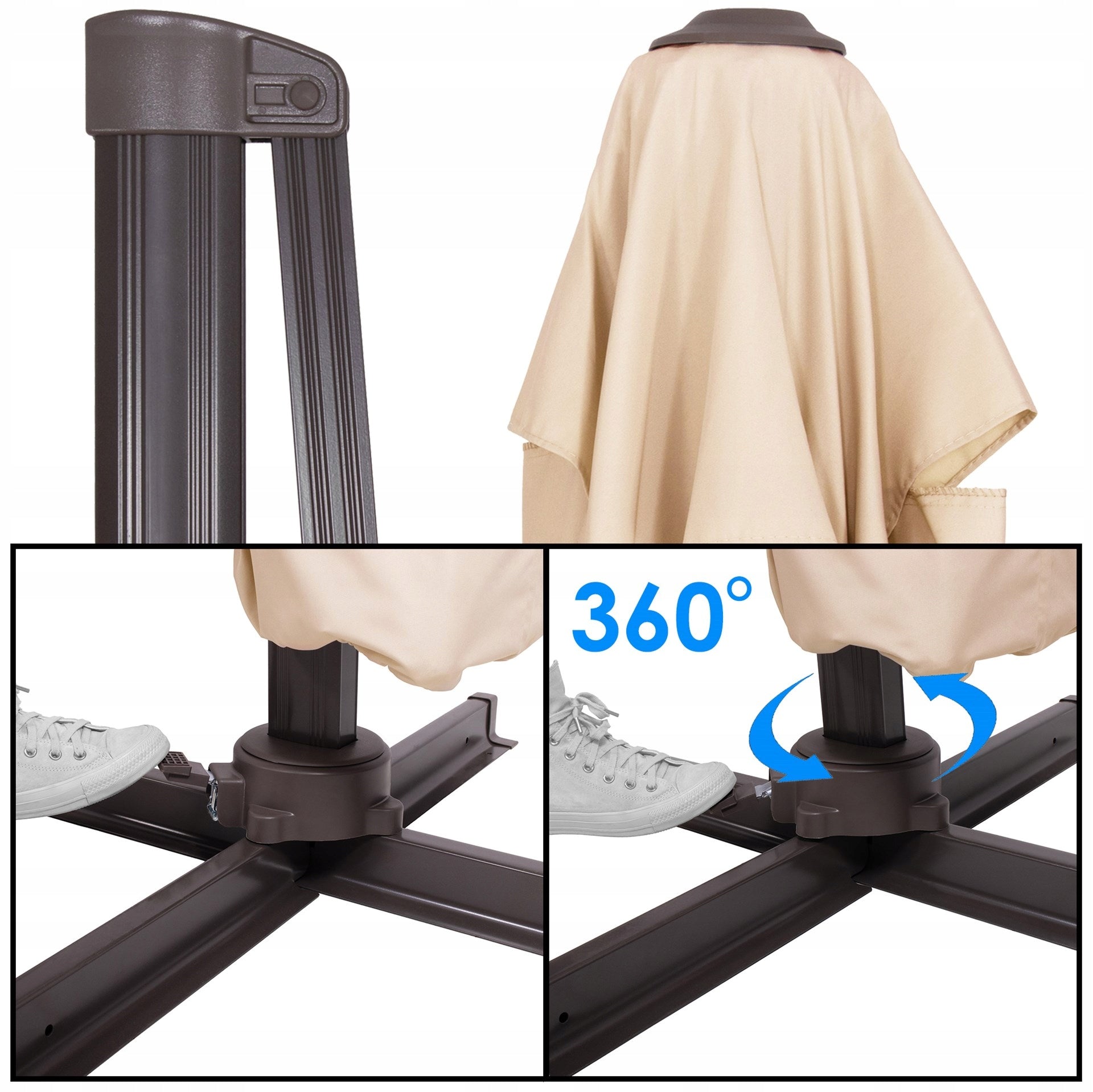 GARDEN UMBRELLA 500 cm BEIGE LARGE FOLDING with boom + COVER FREEBIE Manufacturer Springos