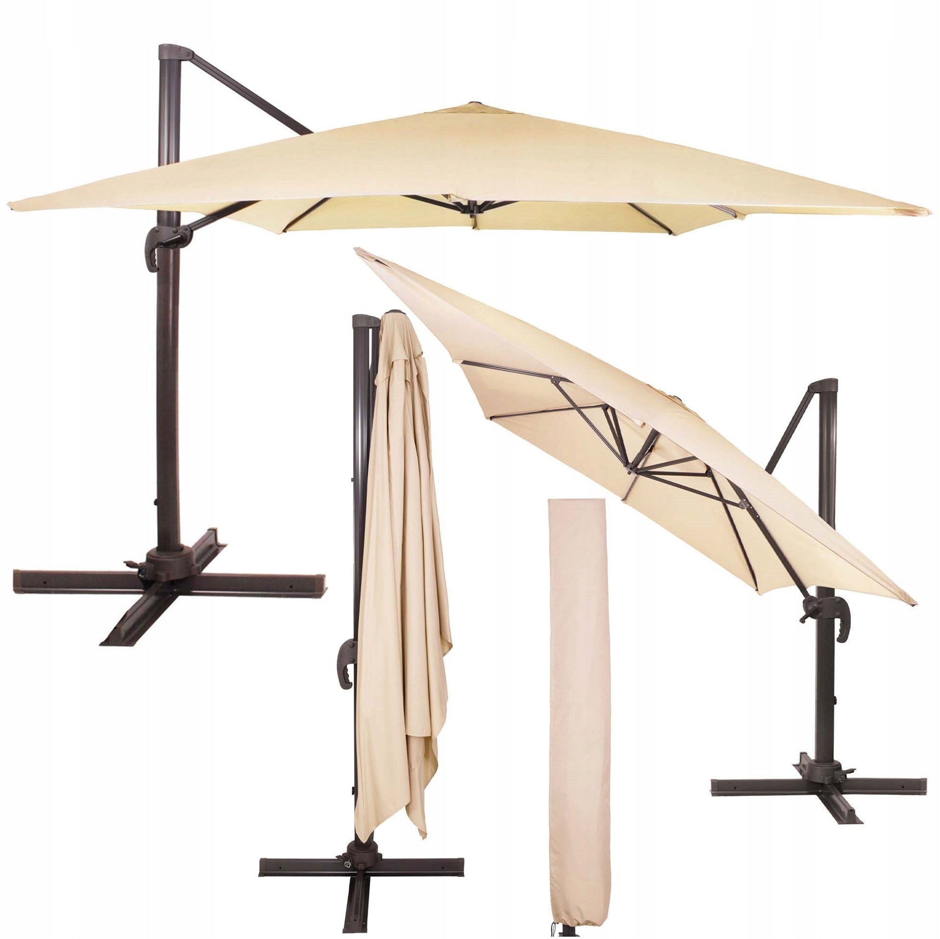 GARDEN UMBRELLA 500 cm BEIGE LARGE FOLDING with boom + COVER FREEBIE Product height 275 cm