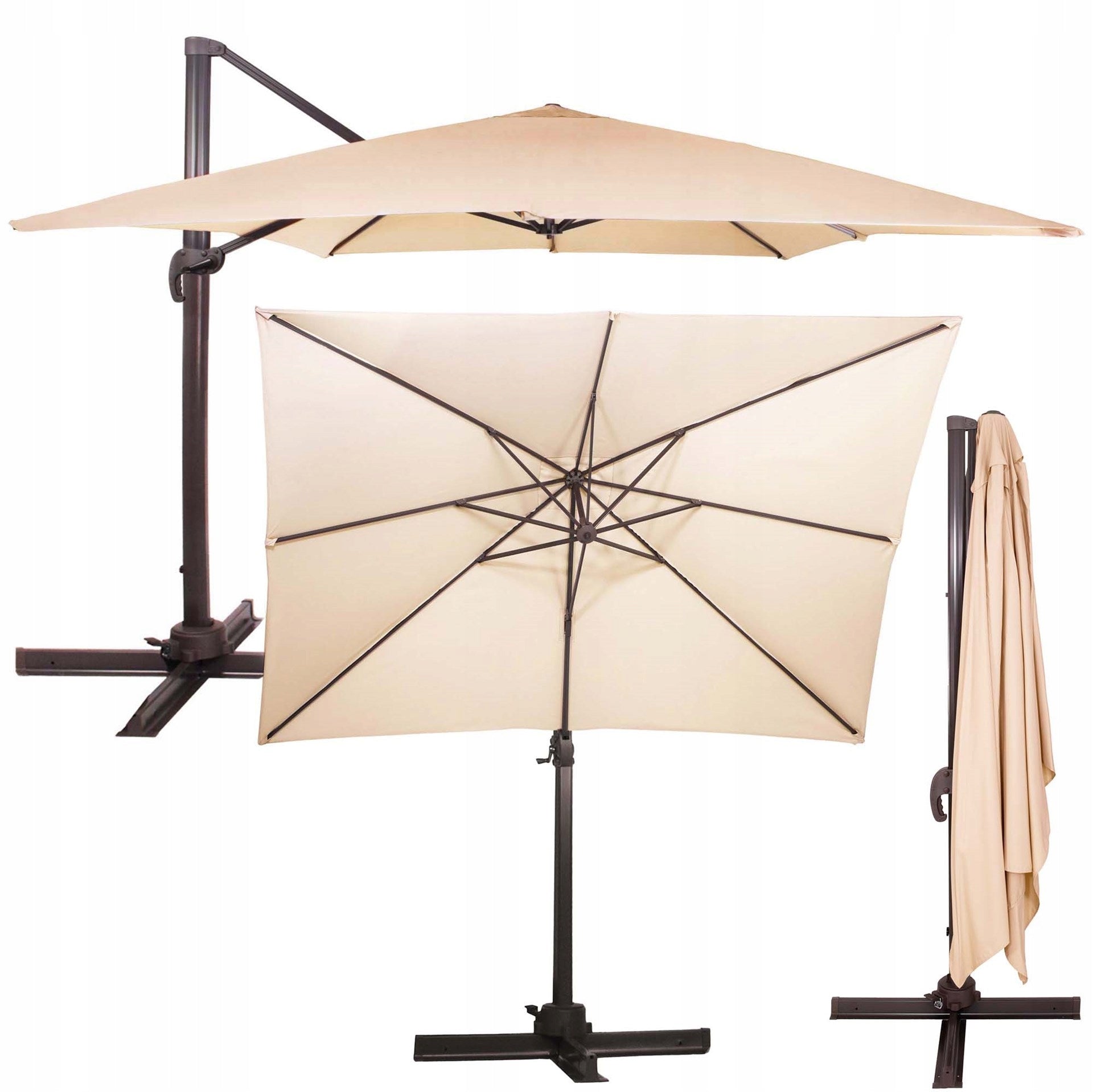 GARDEN UMBRELLA 500 cm BEIGE LARGE FOLDING with boom + COVER FREEBIE