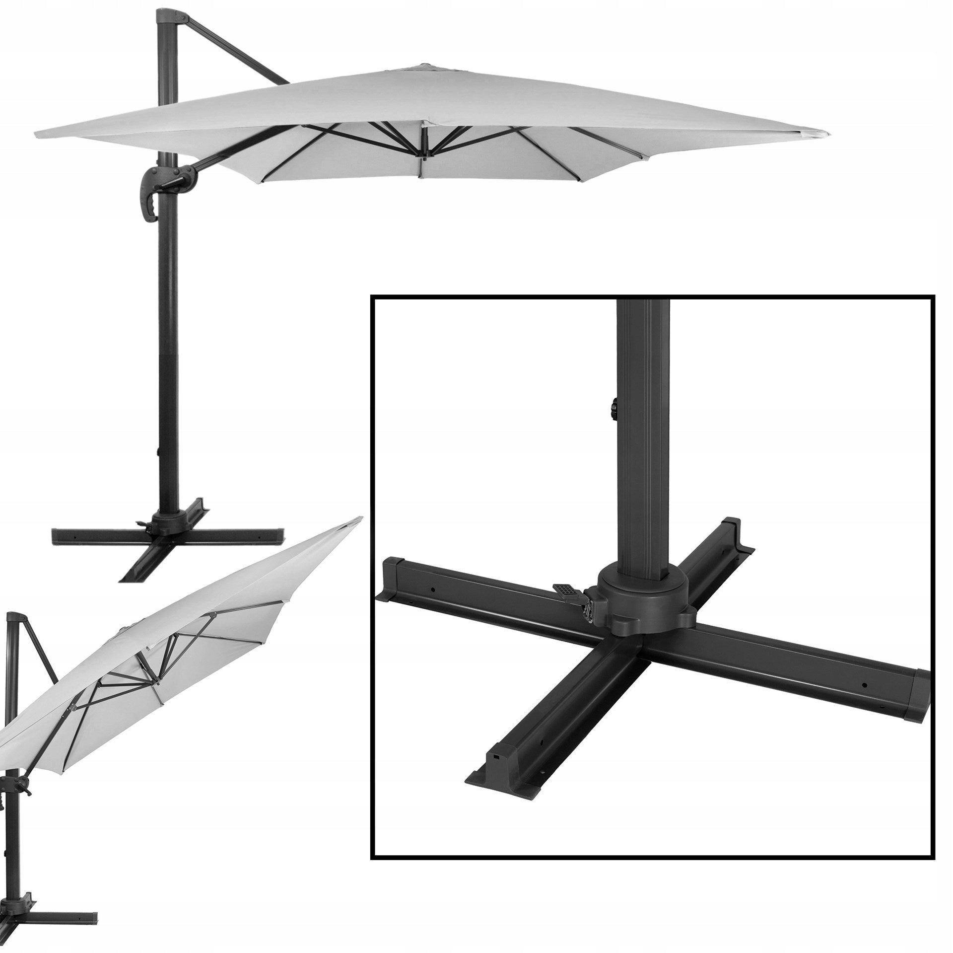 GARDEN UMBRELLA 500 cm GREY LARGE FOLDING with boom+COVER FREEBIE Color gray