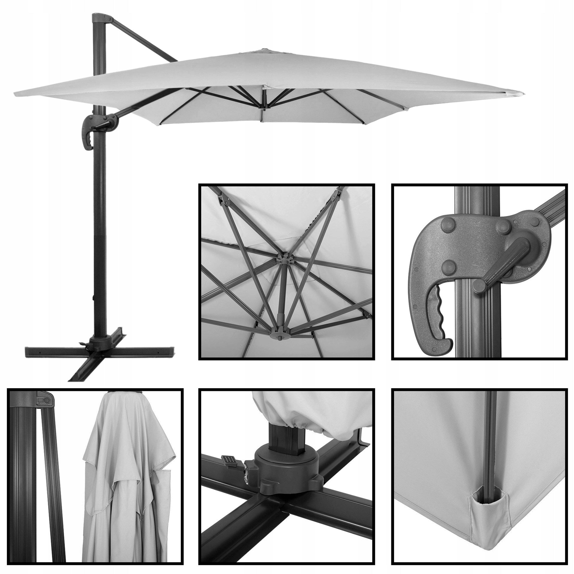 GARDEN UMBRELLA 500 cm GREY LARGE FOLDING with boom+COVER FREEBIE Manufacturer Springos