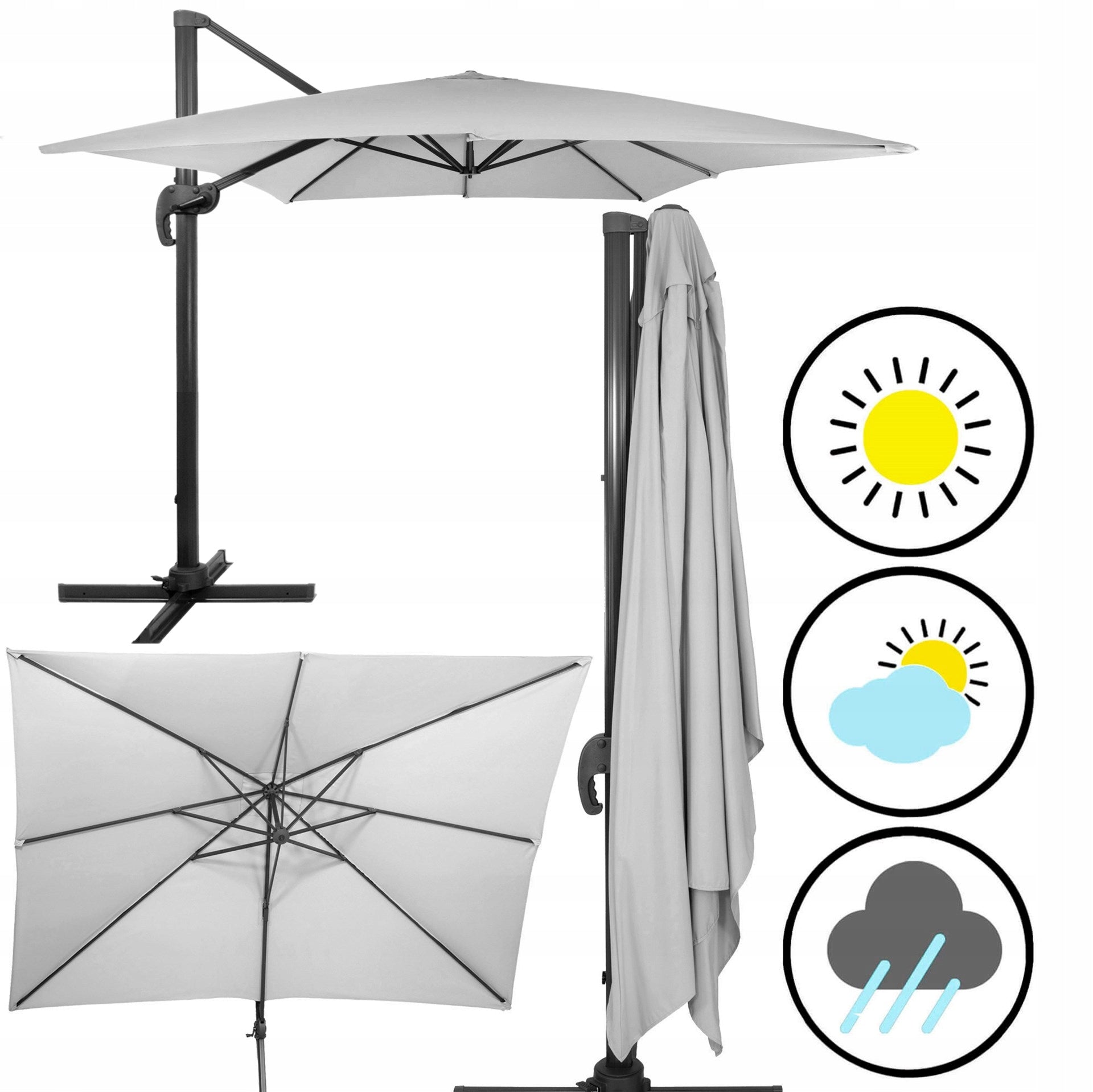 GARDEN UMBRELLA 500 cm GREY LARGE FOLDING with boom+COVER FREEBIE Manufacturer code GU0048