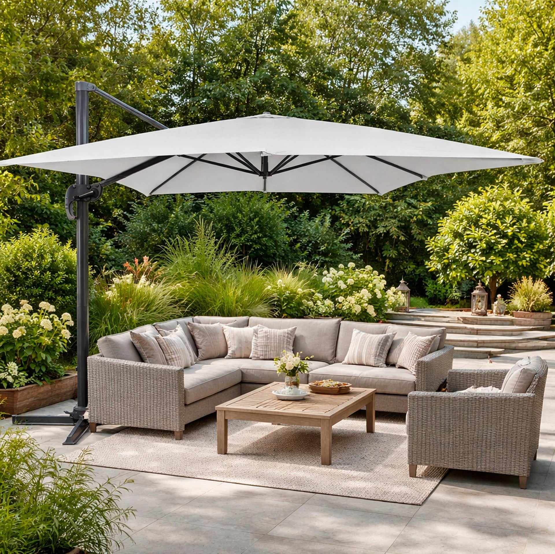 GARDEN UMBRELLA 500 cm GREY LARGE FOLDING with boom+COVER FREEBIE Packaging status original