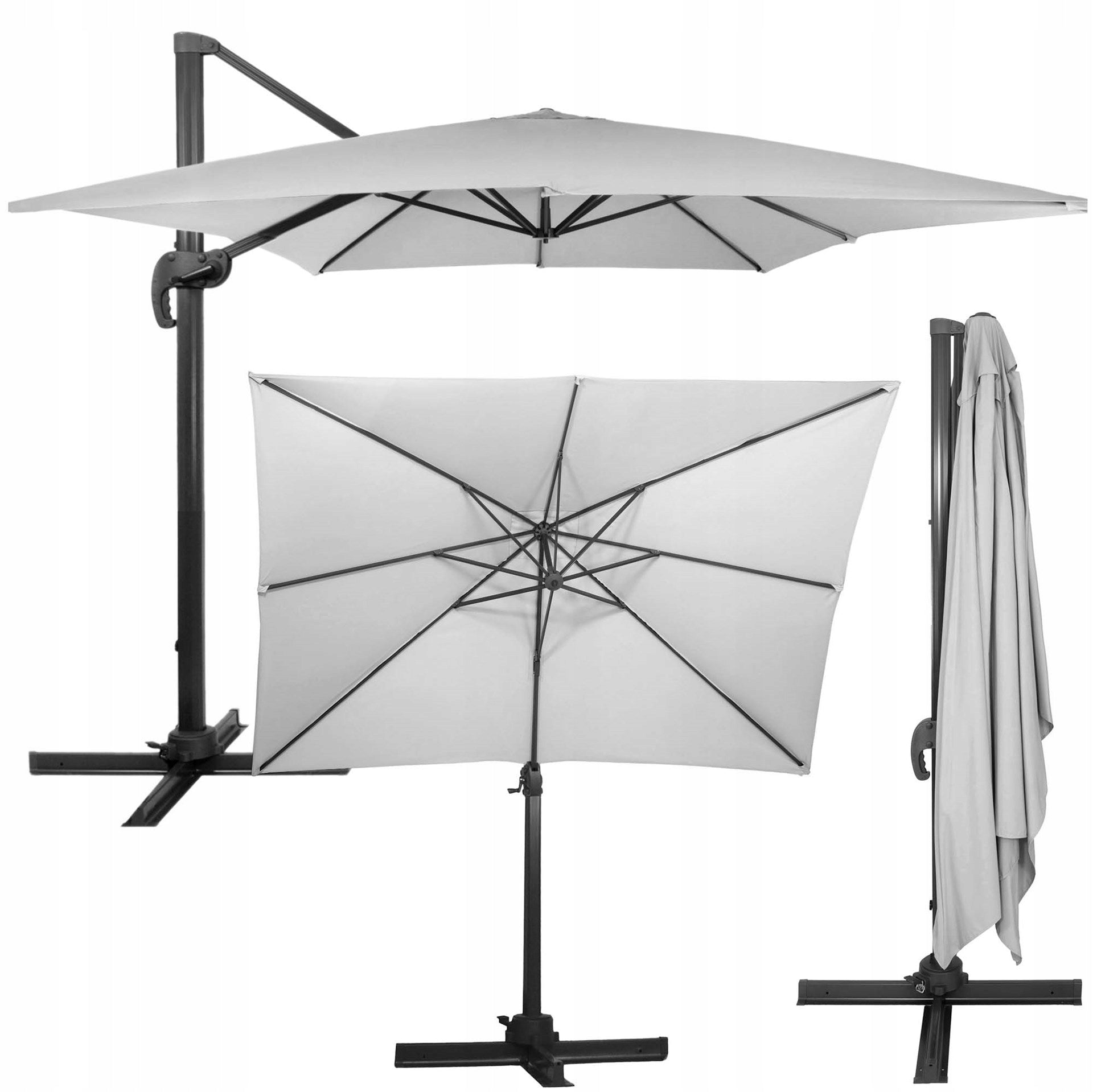 GARDEN UMBRELLA 500 cm GREY LARGE FOLDING with boom+COVER FREEBIE